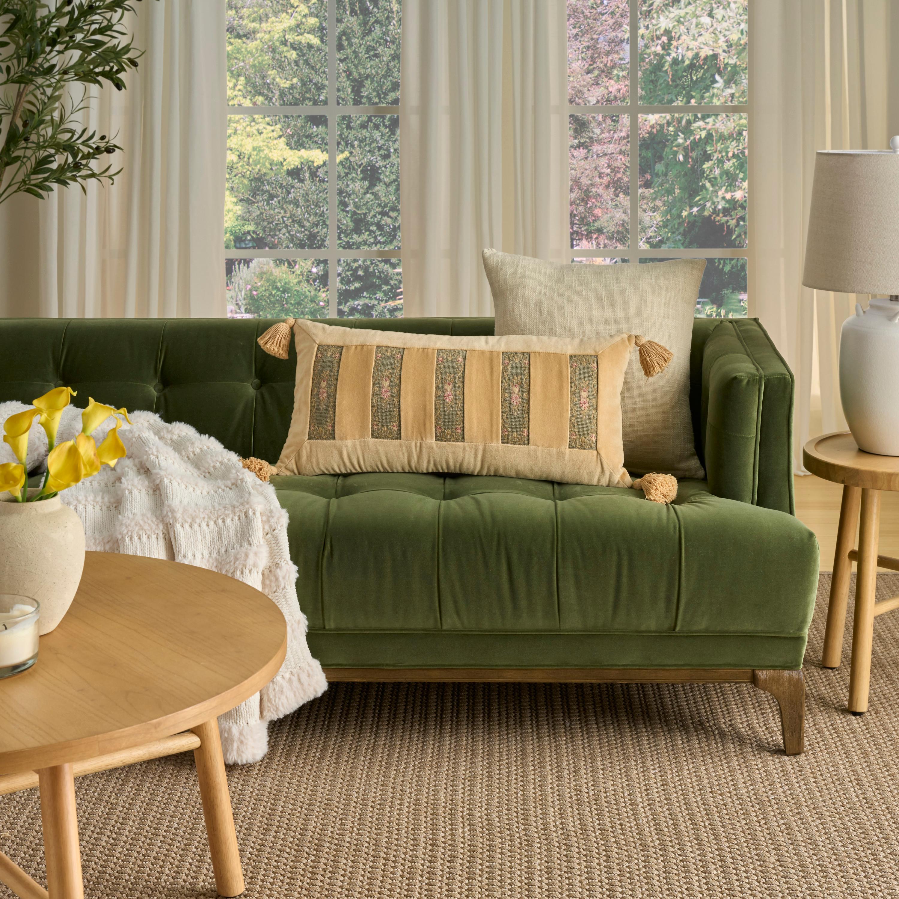 Nourison Mina Victory Vintage Floral Stripes 13" x 27" Sage Pillow