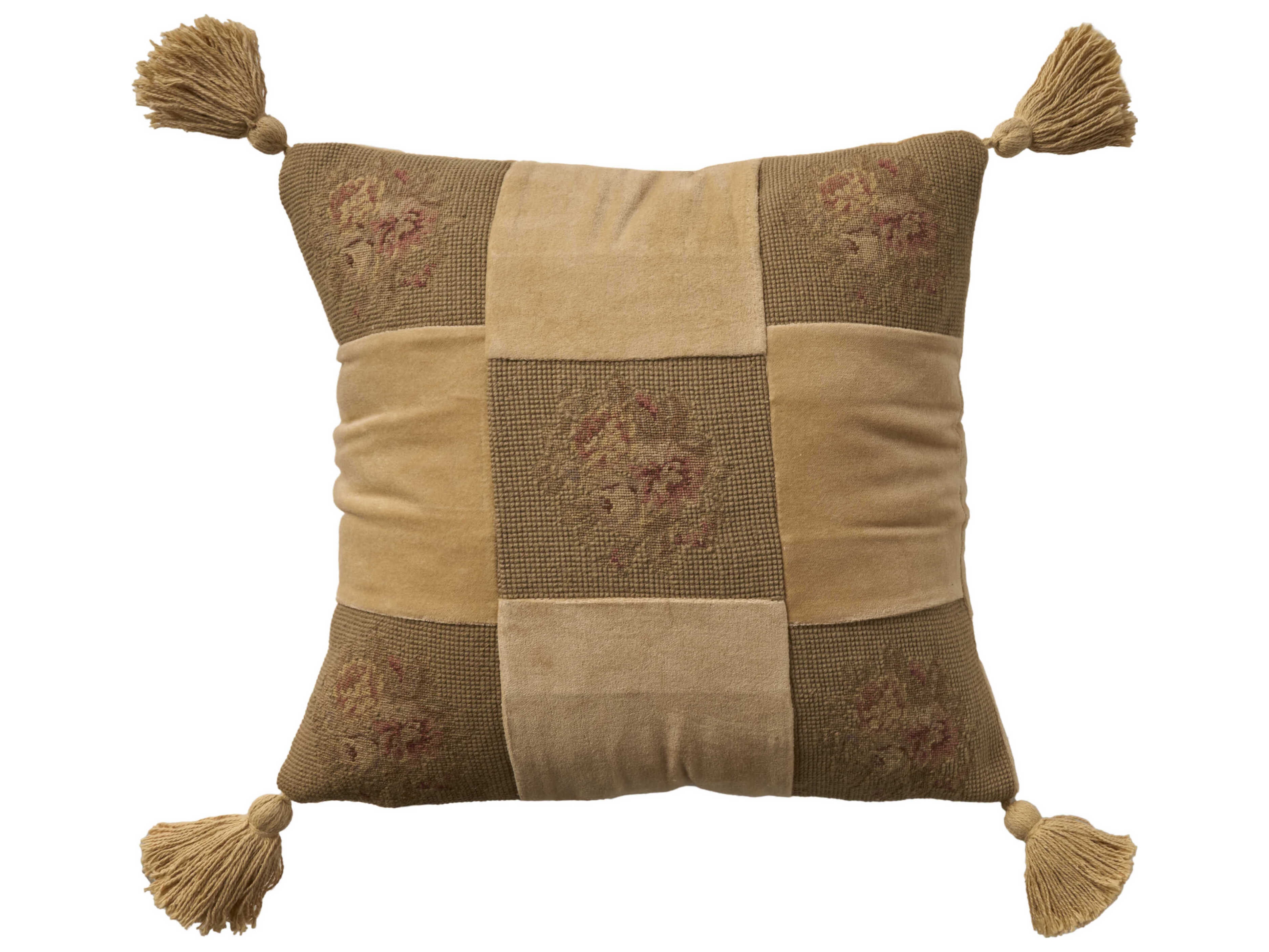 Nourison Mina Victory Vintage Floral Checkers 18" x 18" Olive Pillow