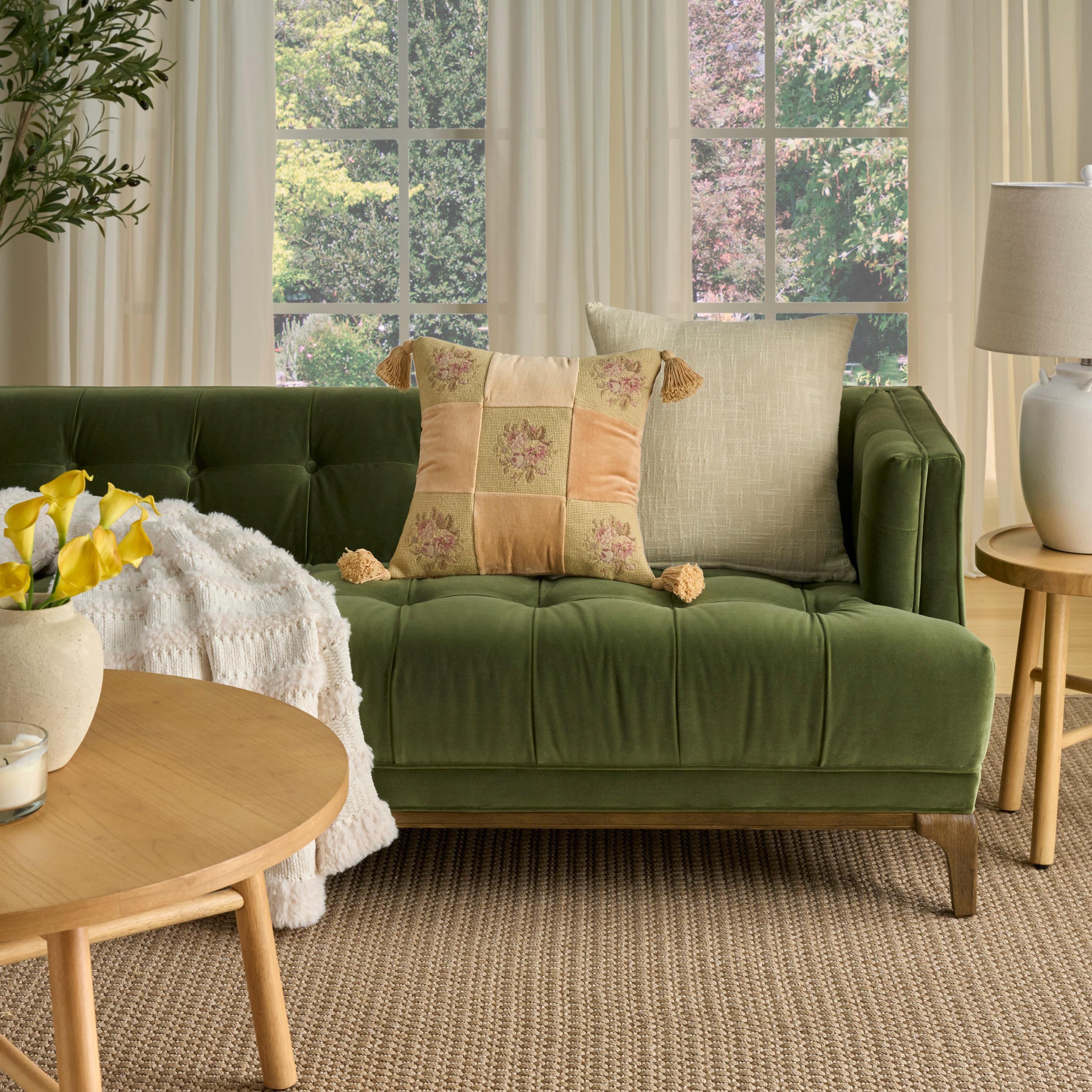 Nourison Mina Victory Vintage Floral Checkers 18" x 18" Gold Pillow