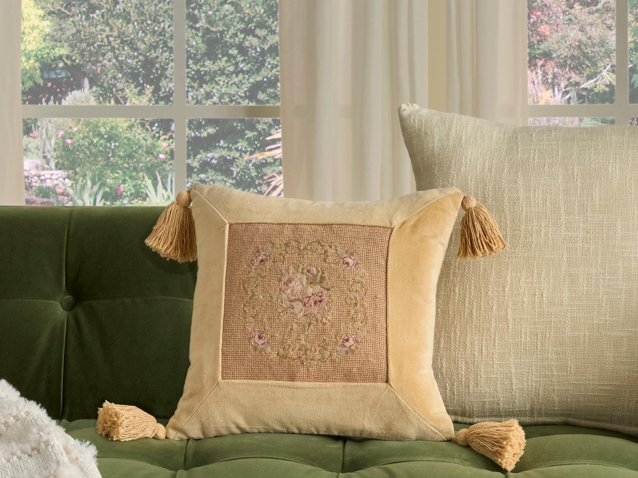 Nourison Mina Victory Vintage Floral Checkers 15" x 15" Blush Pillow