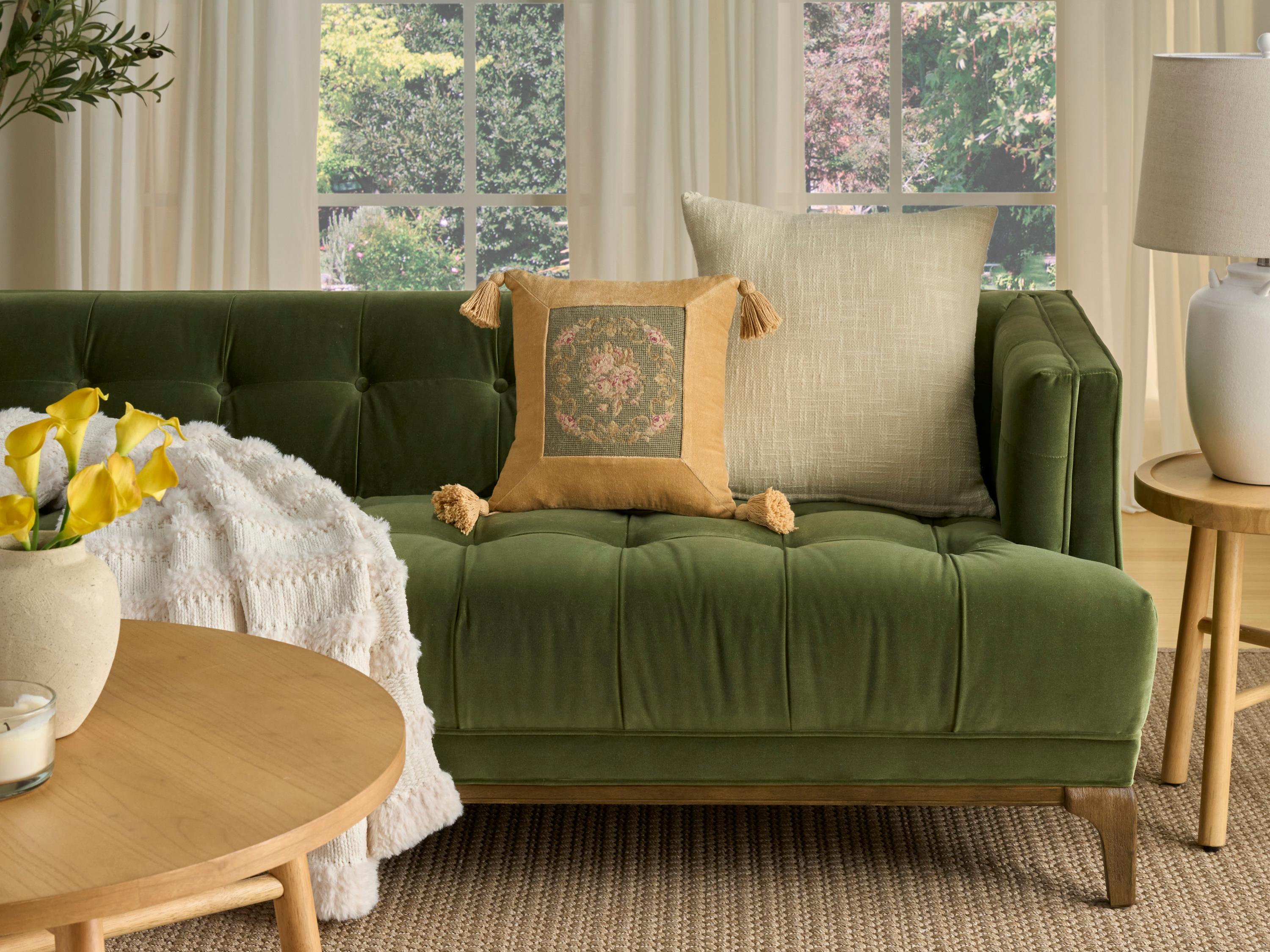 Nourison Mina Victory Vintage Floral Checkers 15" x 15" Sage Pillow