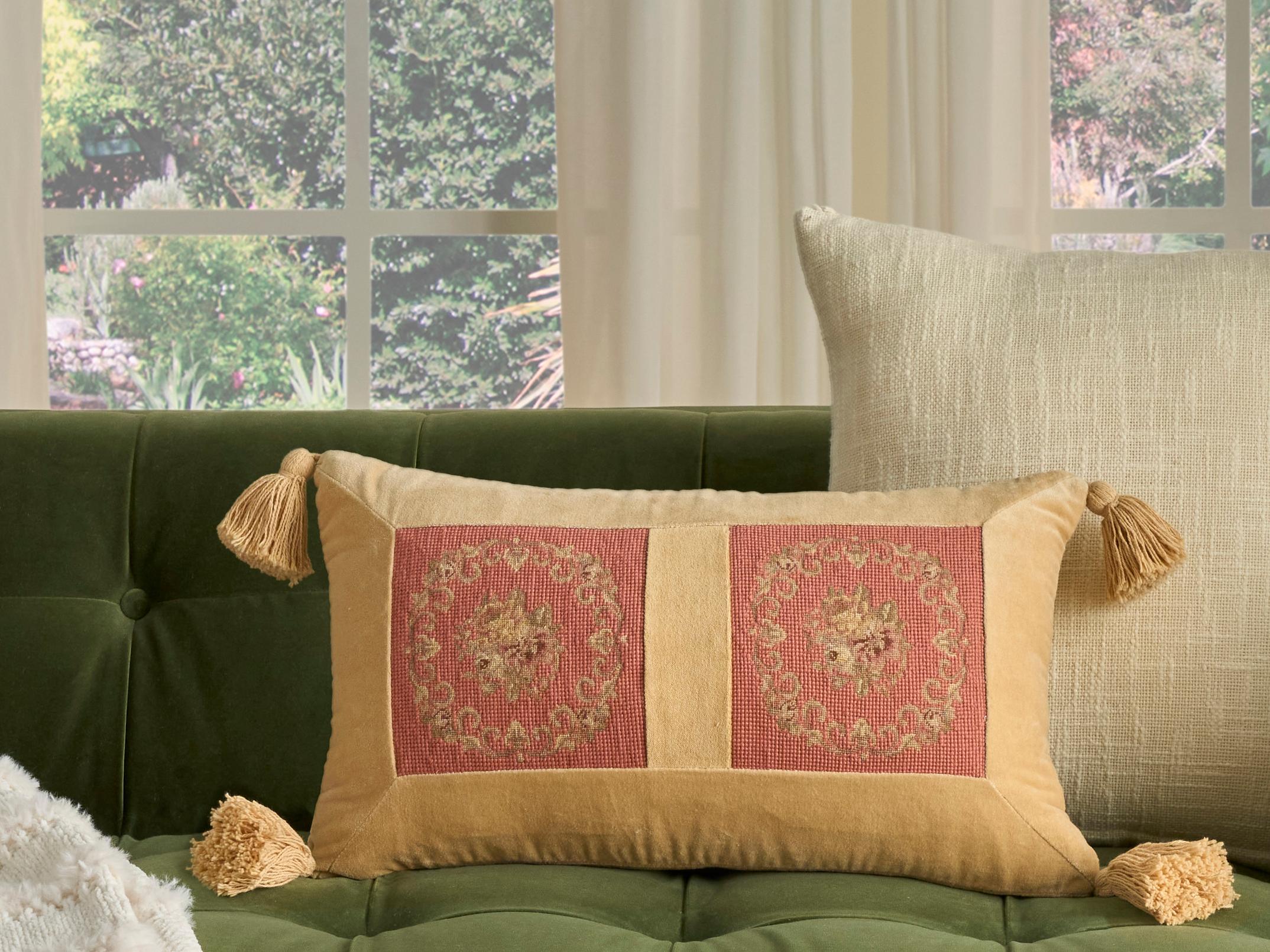 Nourison Mina Victory Vintage Floral Panels 12" x 22" Coral Pillow