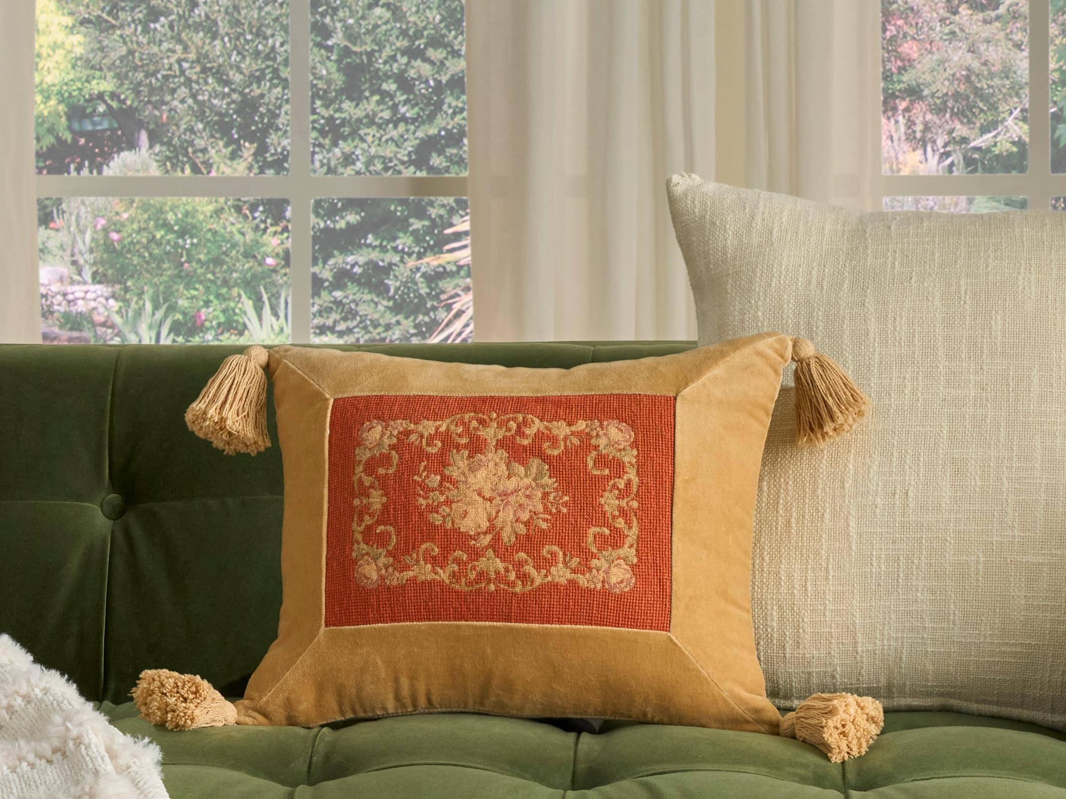 Nourison Mina Victory Vintage Floral Center 14" x 18" Rust Pillow