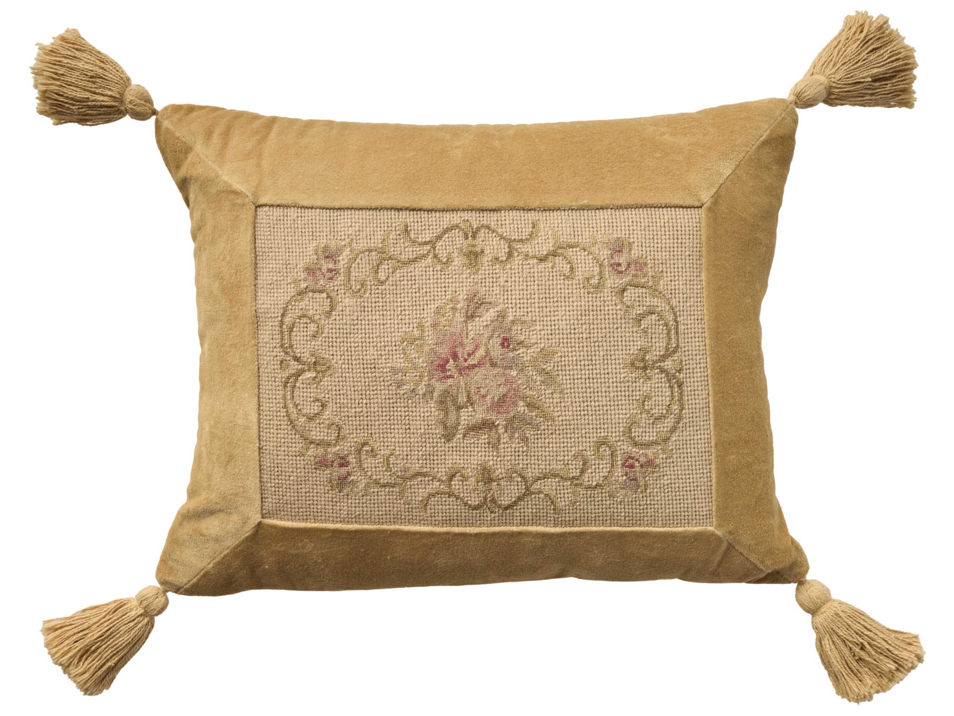 Nourison Mina Victory Vintage Oval Floral Border 14" x 18" Beige Pillow