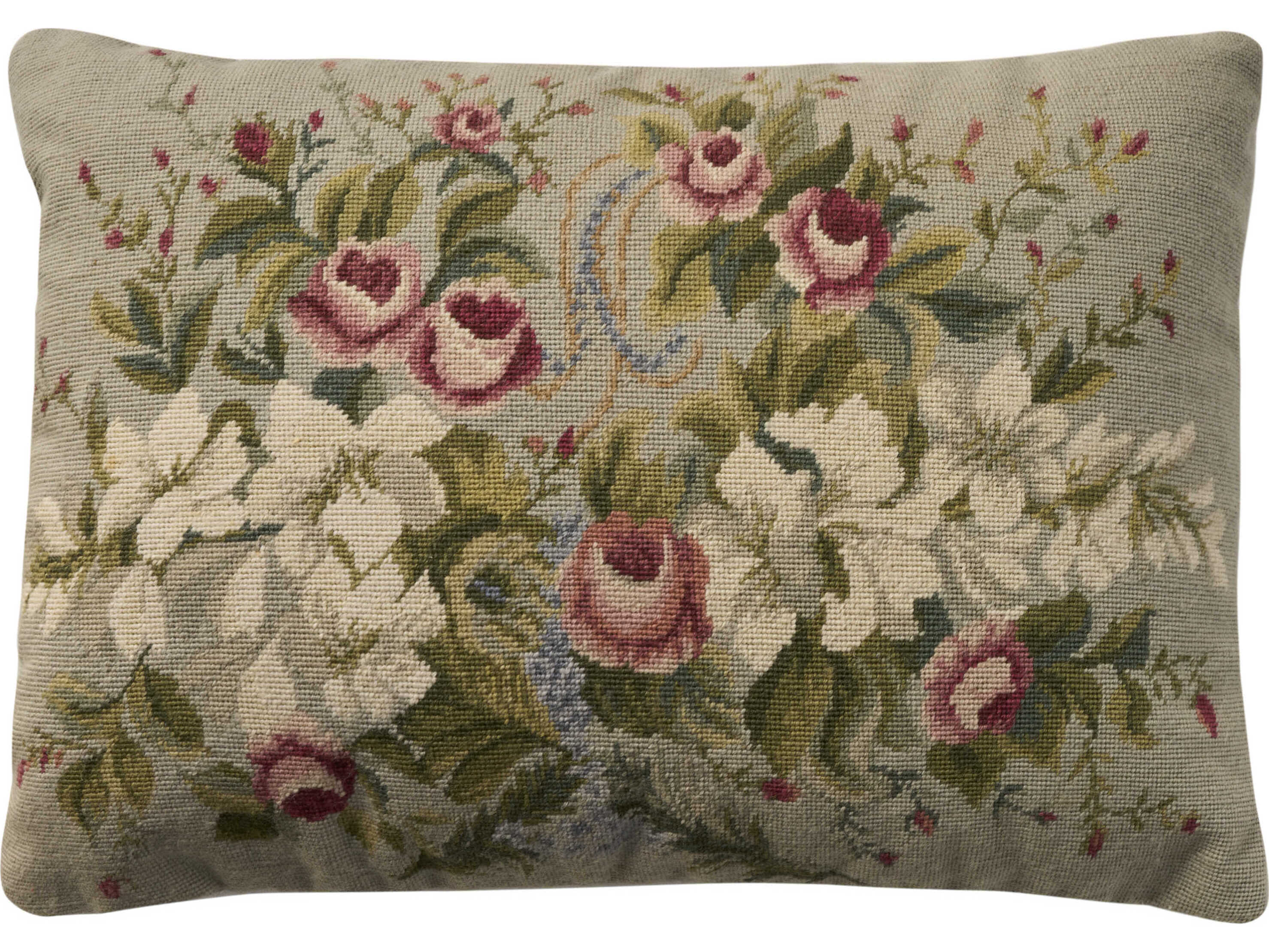 Nourison Mina Victory Vintage White Flowers 13" x 20" Blue Pillow