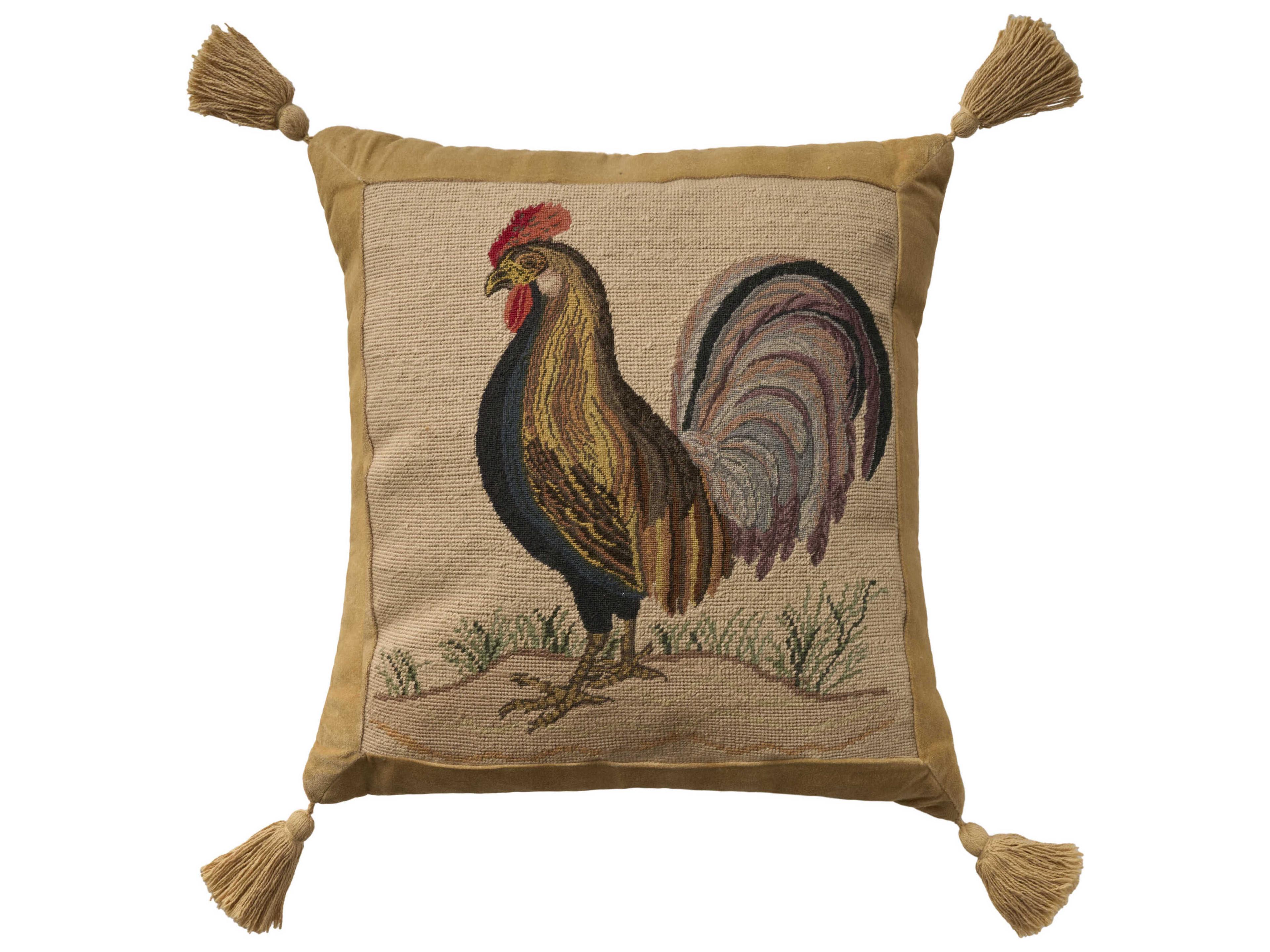 Nourison Mina Victory Vintage Rooster 20" x 20" Beige Pillow
