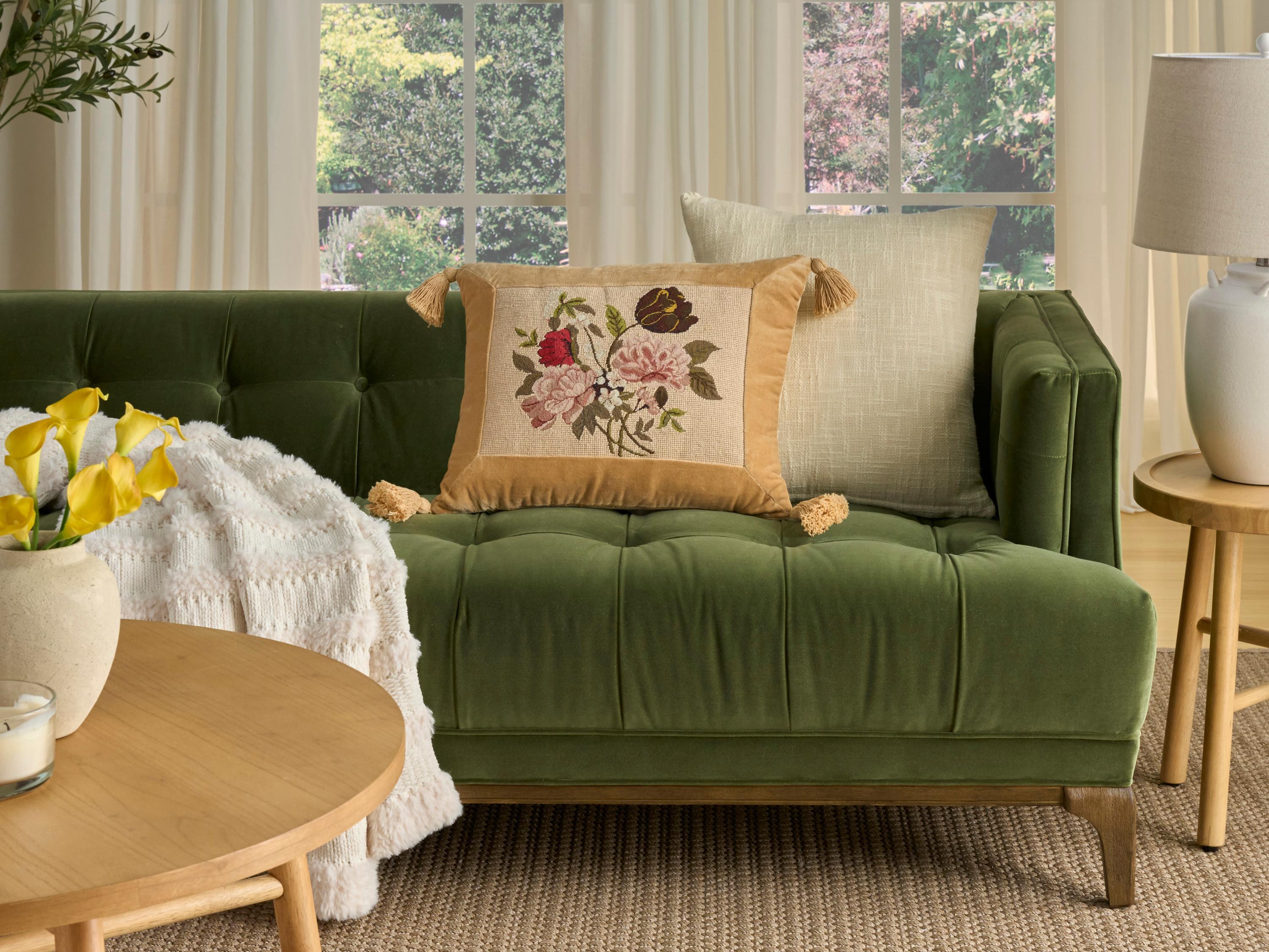 Nourison Mina Victory Vintage Pink Flowers 16" x 20" Beige Pillow