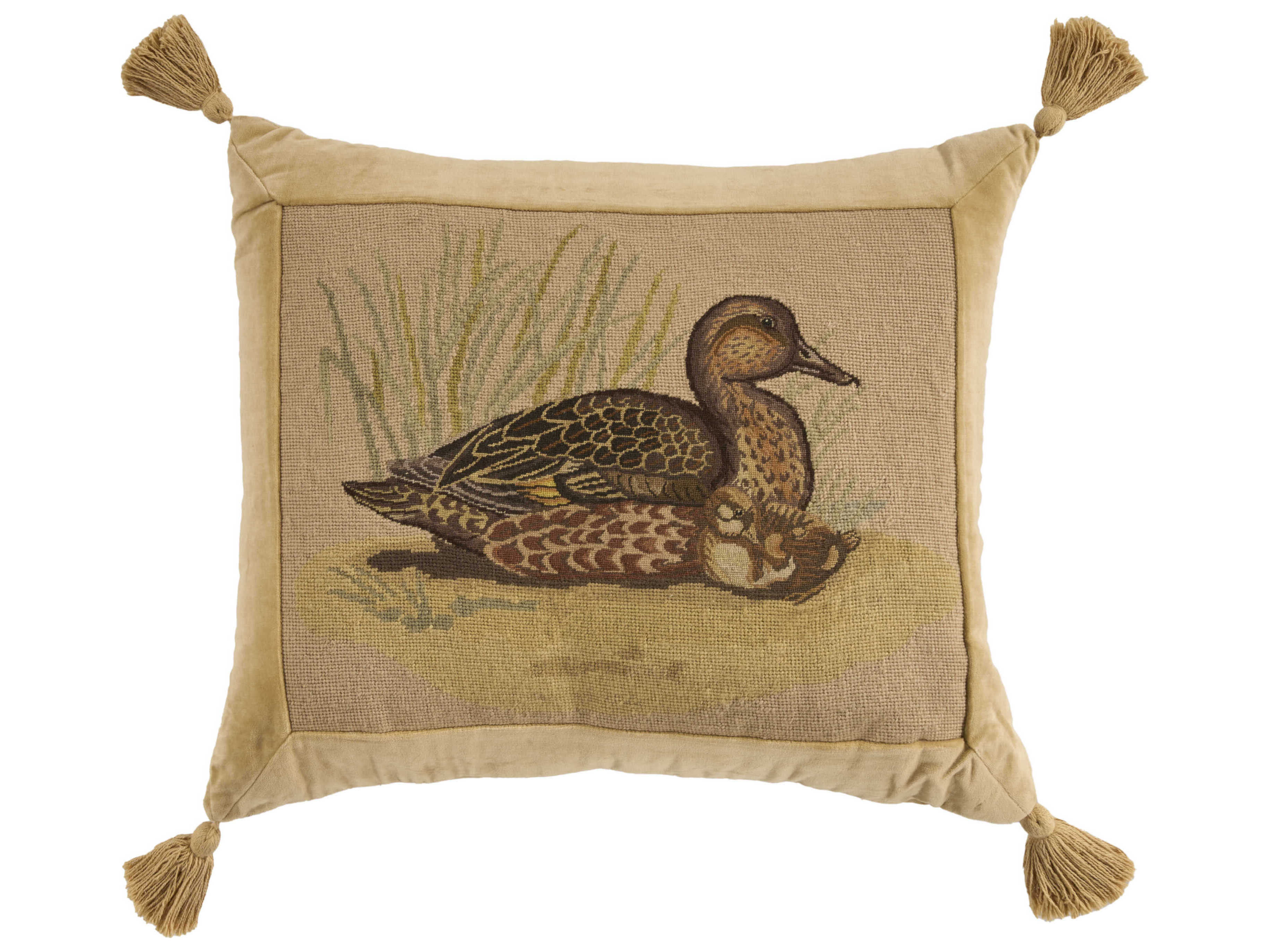 Nourison Mina Victory Vintage Ducks 22" x 26" Beige Pillow