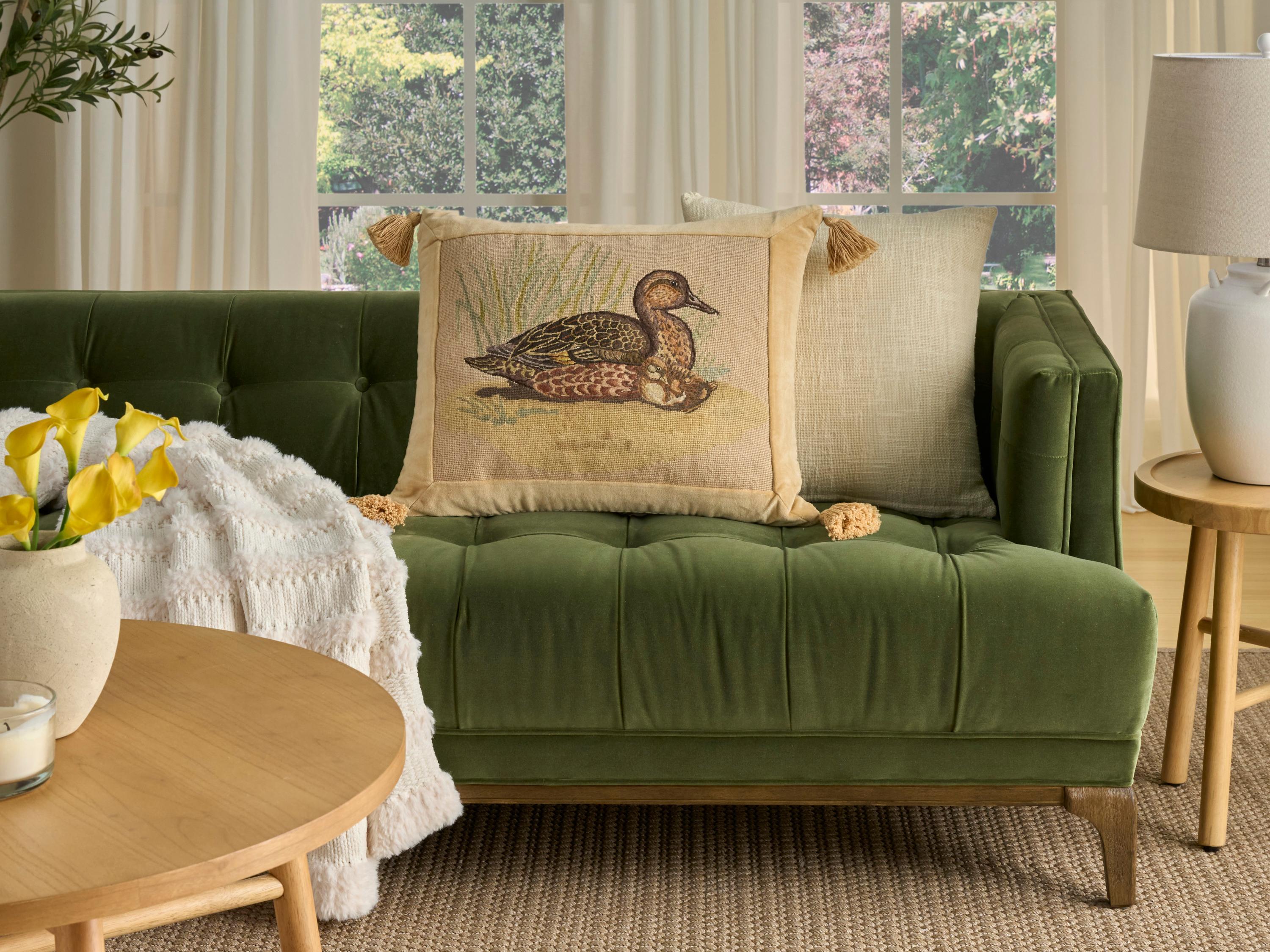 Nourison Mina Victory Vintage Ducks 22" x 26" Beige Pillow