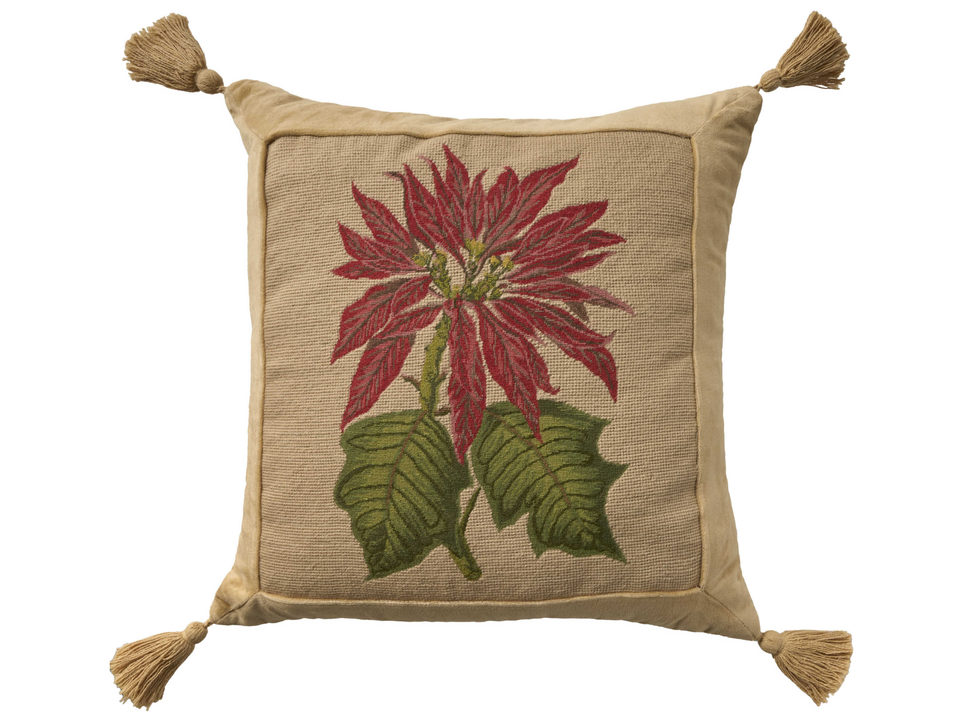 Nourison Mina Victory Vintage Pointsettia 21" x 21" Beige Pillow
