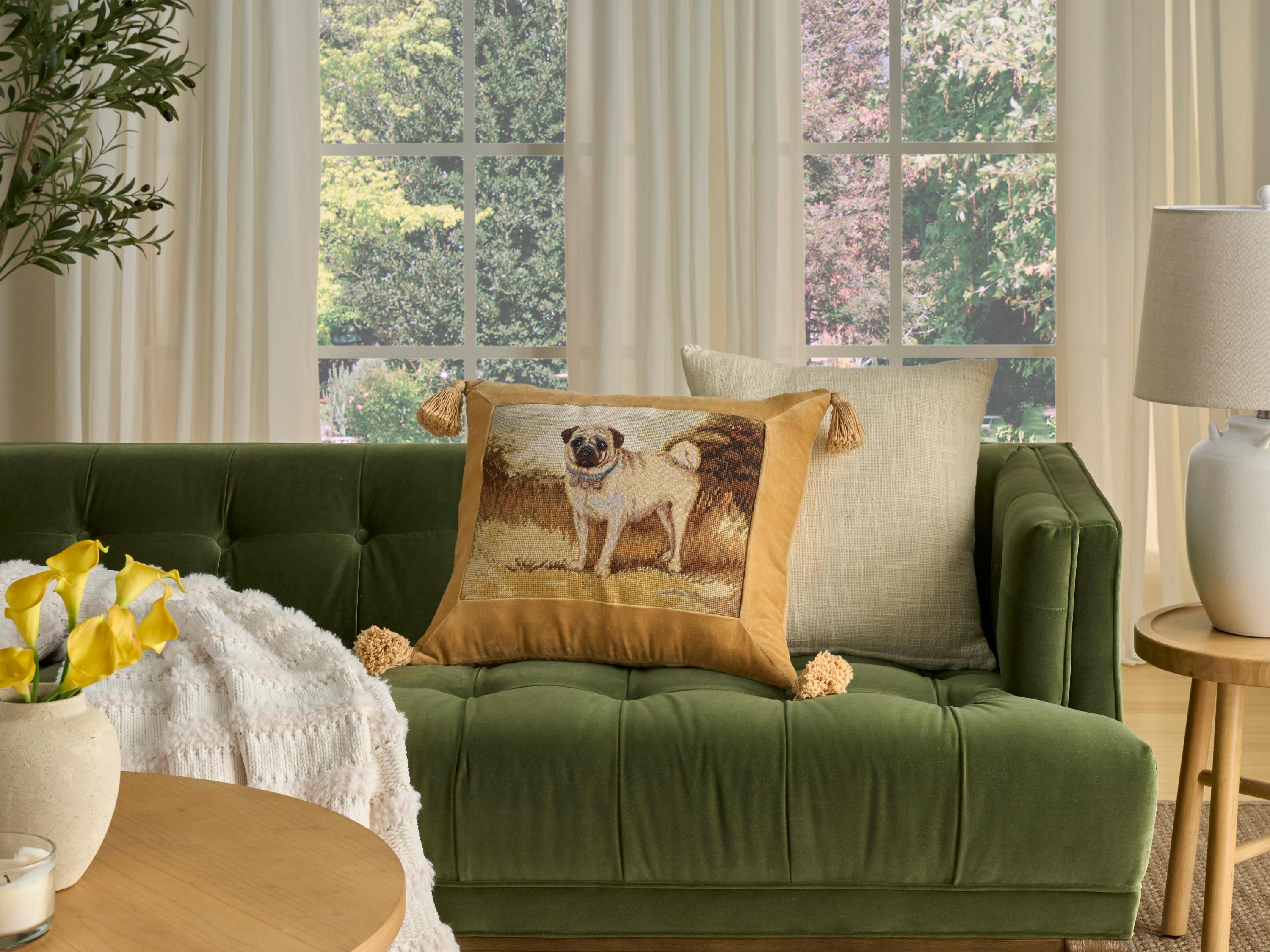 Nourison Mina Victory Vintage Pug Dog 18" x 22" Multicolor Pillow