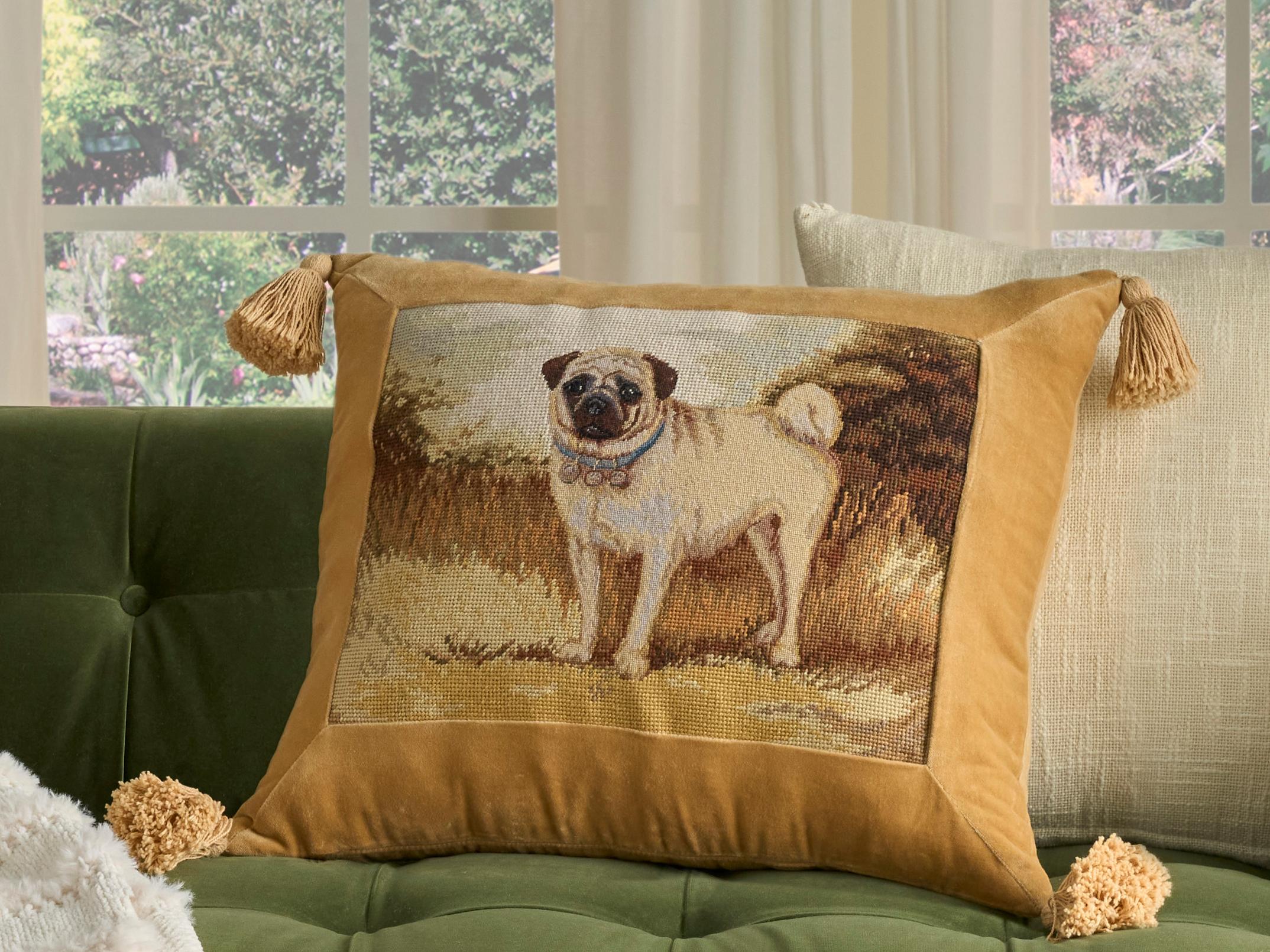 Nourison Mina Victory Vintage Pug Dog 18" x 22" Multicolor Pillow