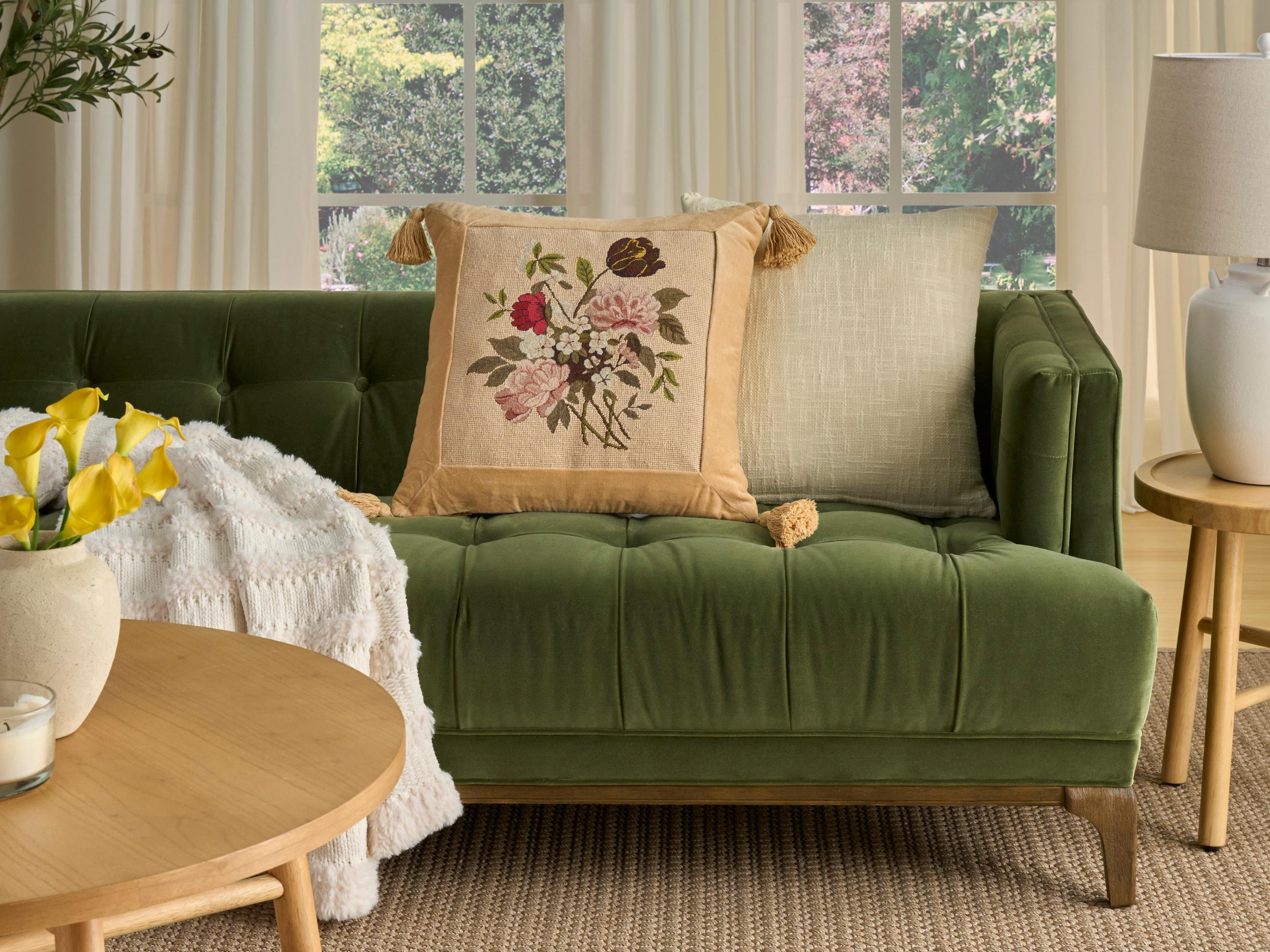 Nourison Mina Victory Vintage Pink Flowers 20" x 20" Beige Pillow