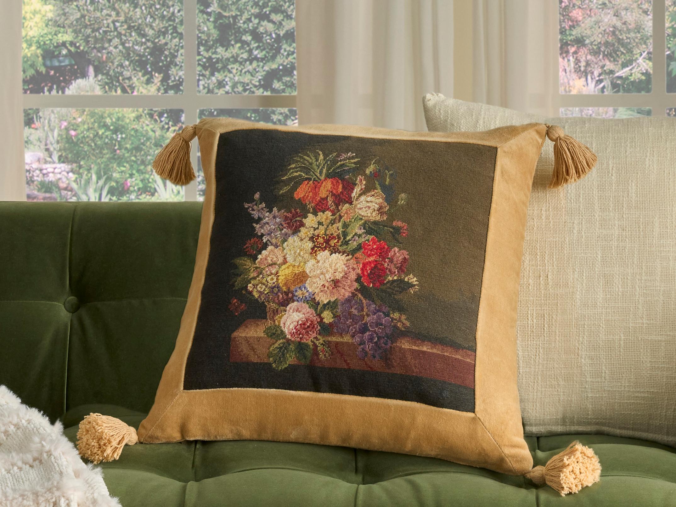 Nourison Mina Victory Vintage Flower Basket 20" x 20" Multicolor Pillow