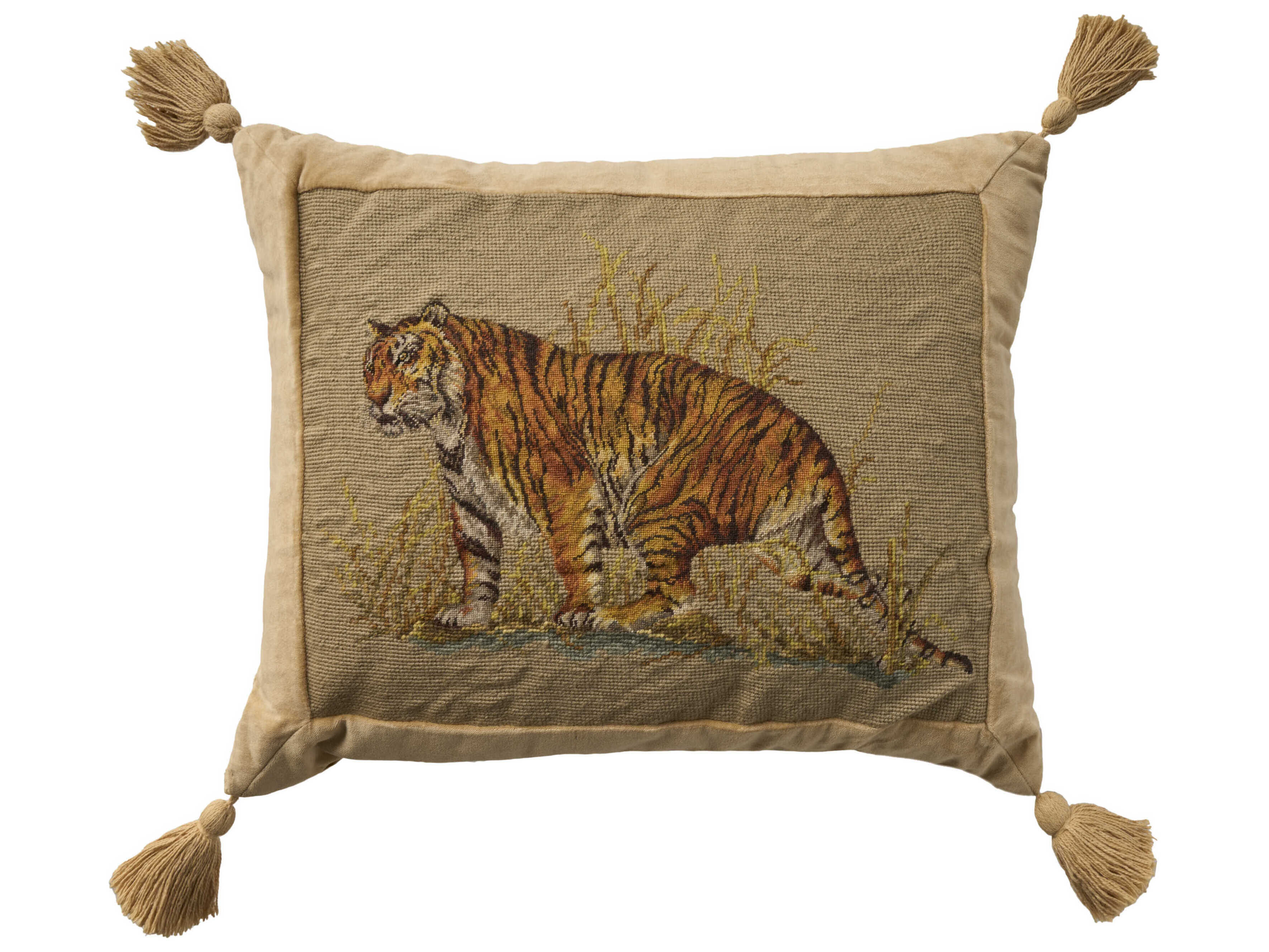 Nourison Mina Victory Vintage Tiger 19" x 23" Beige Pillow