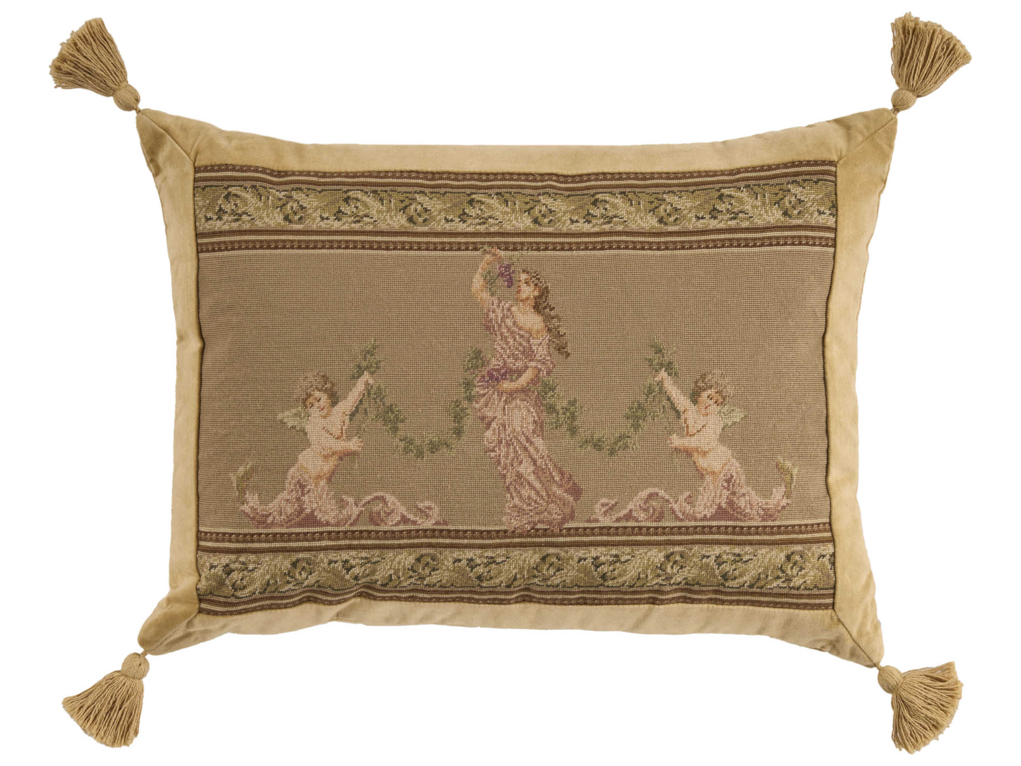 Nourison Mina Victory Vintage Roman Lady & Cherubs 19" x 25" Taupe Pillow