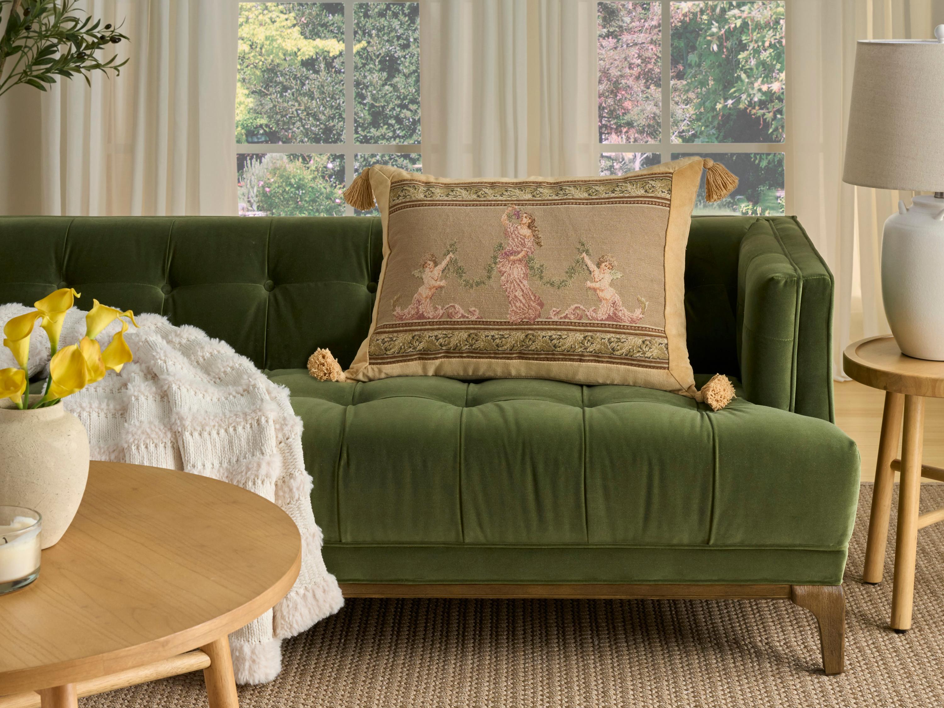 Nourison Mina Victory Vintage Roman Lady & Cherubs 19" x 25" Taupe Pillow