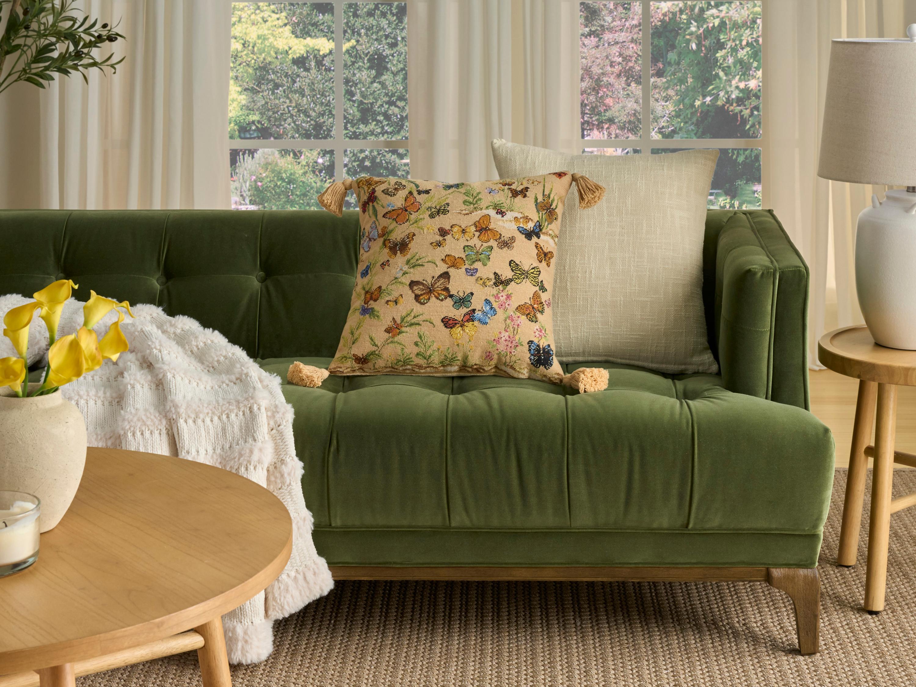 Nourison Mina Victory Vintage Butterflies 18" x 18" Blush Pillow