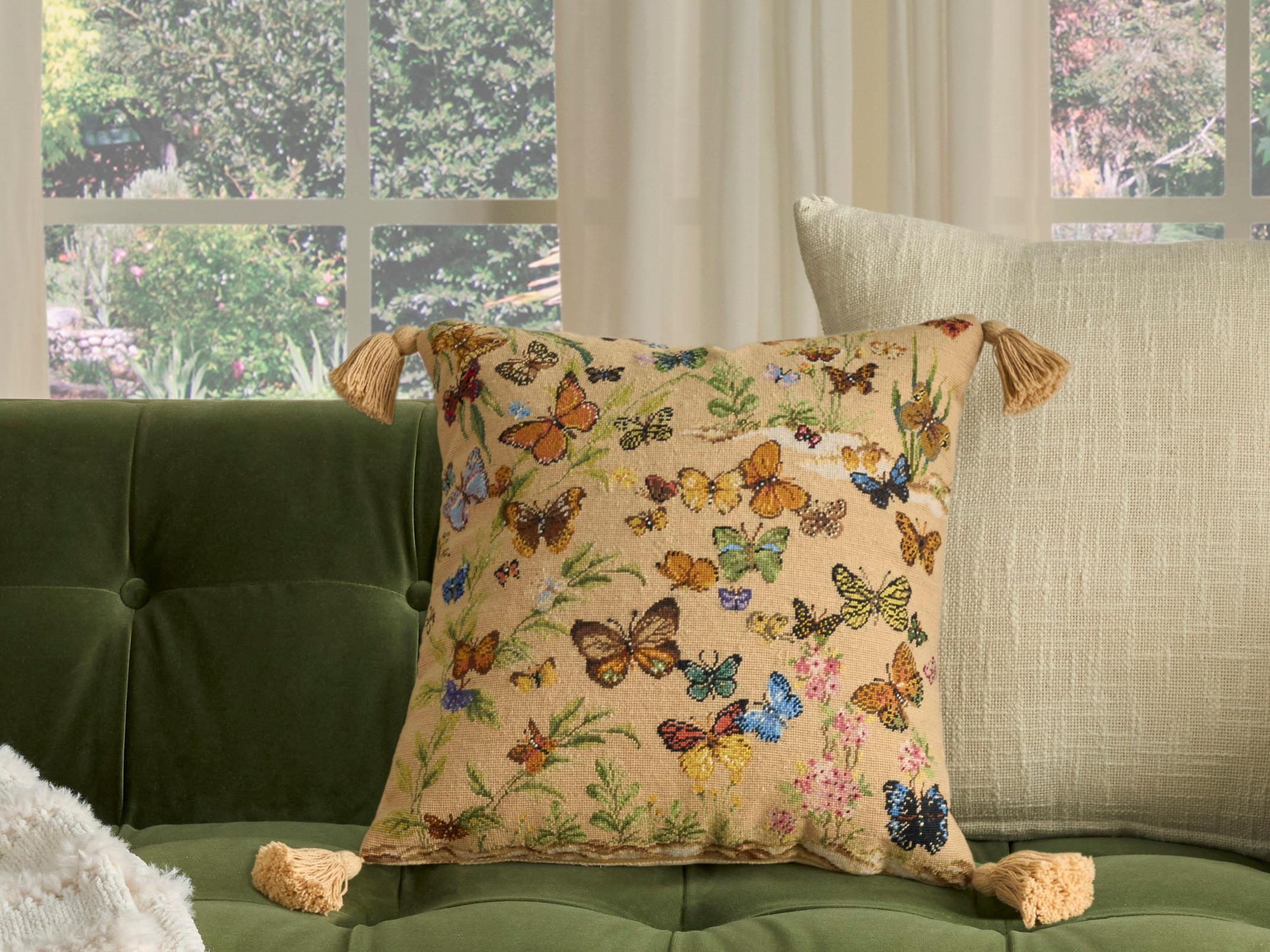 Nourison Mina Victory Vintage Butterflies 18" x 18" Blush Pillow