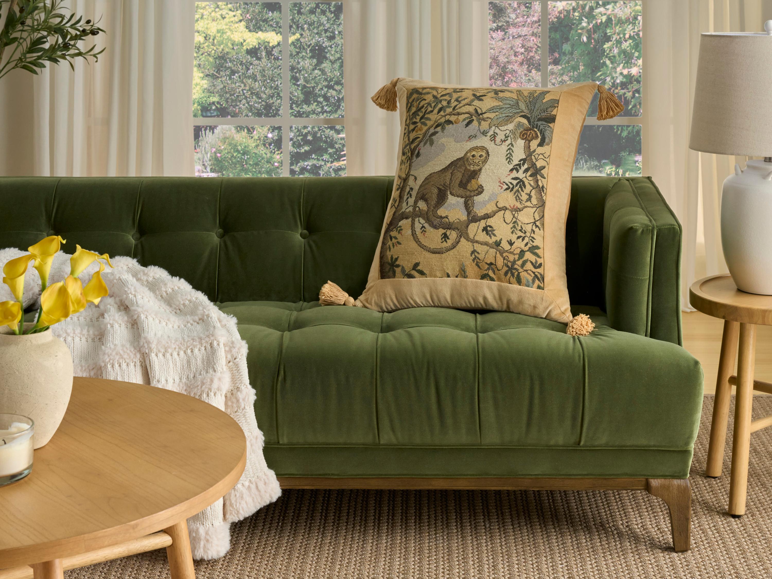 Nourison Mina Victory Vintage Monkey On Branch 21" x 24" Multicolor Pillow