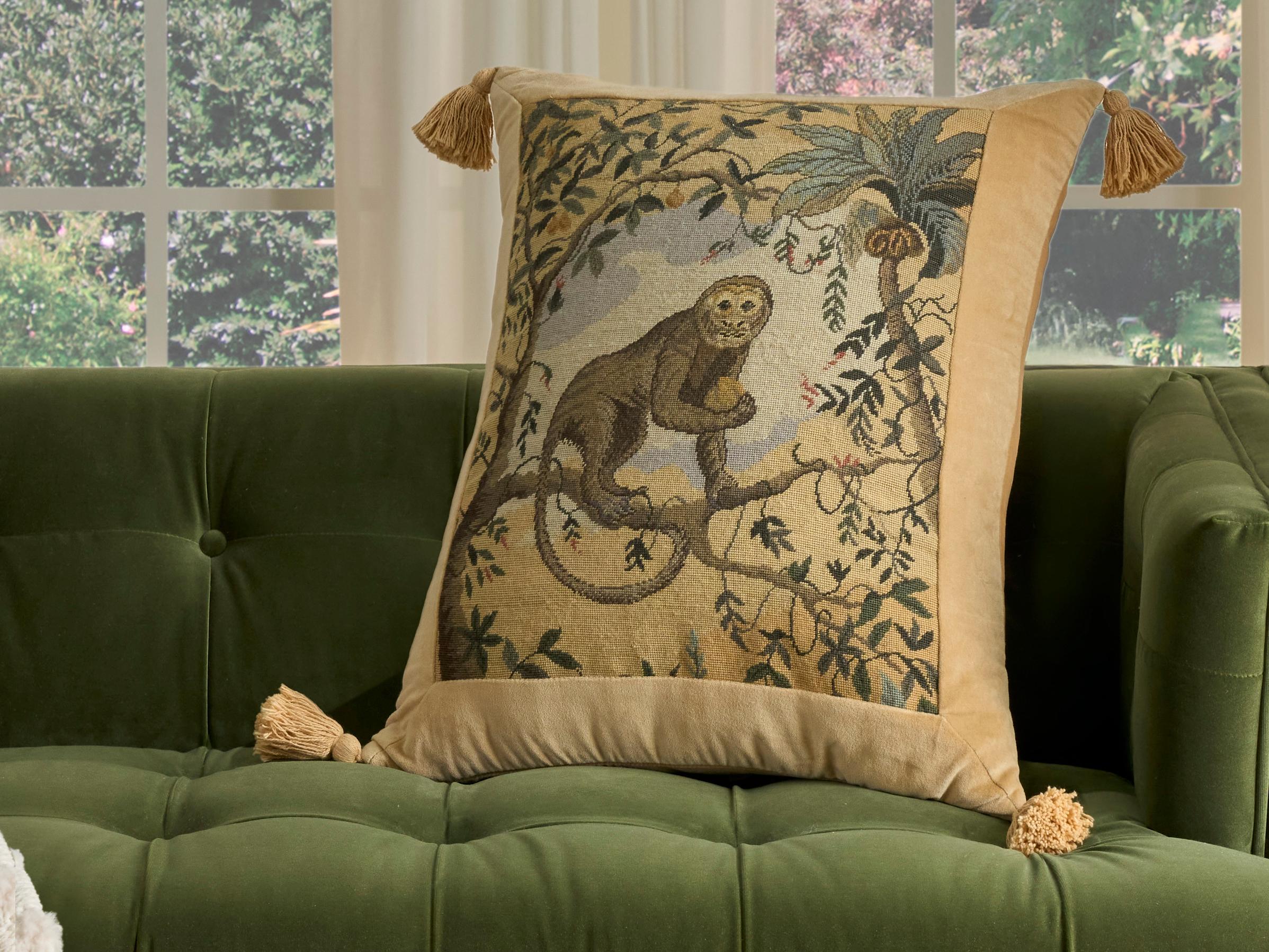 Nourison Mina Victory Vintage Monkey On Branch 21" x 24" Multicolor Pillow