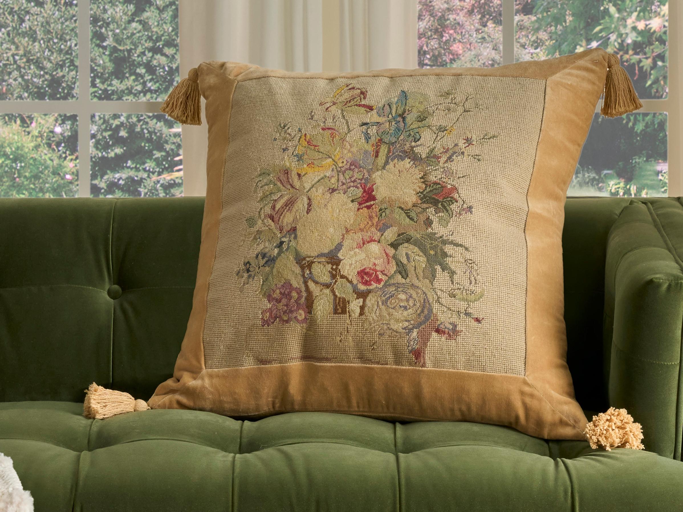 Nourison Mina Victory Vintage Floral Bouquet 25" x 25" Beige Pillow