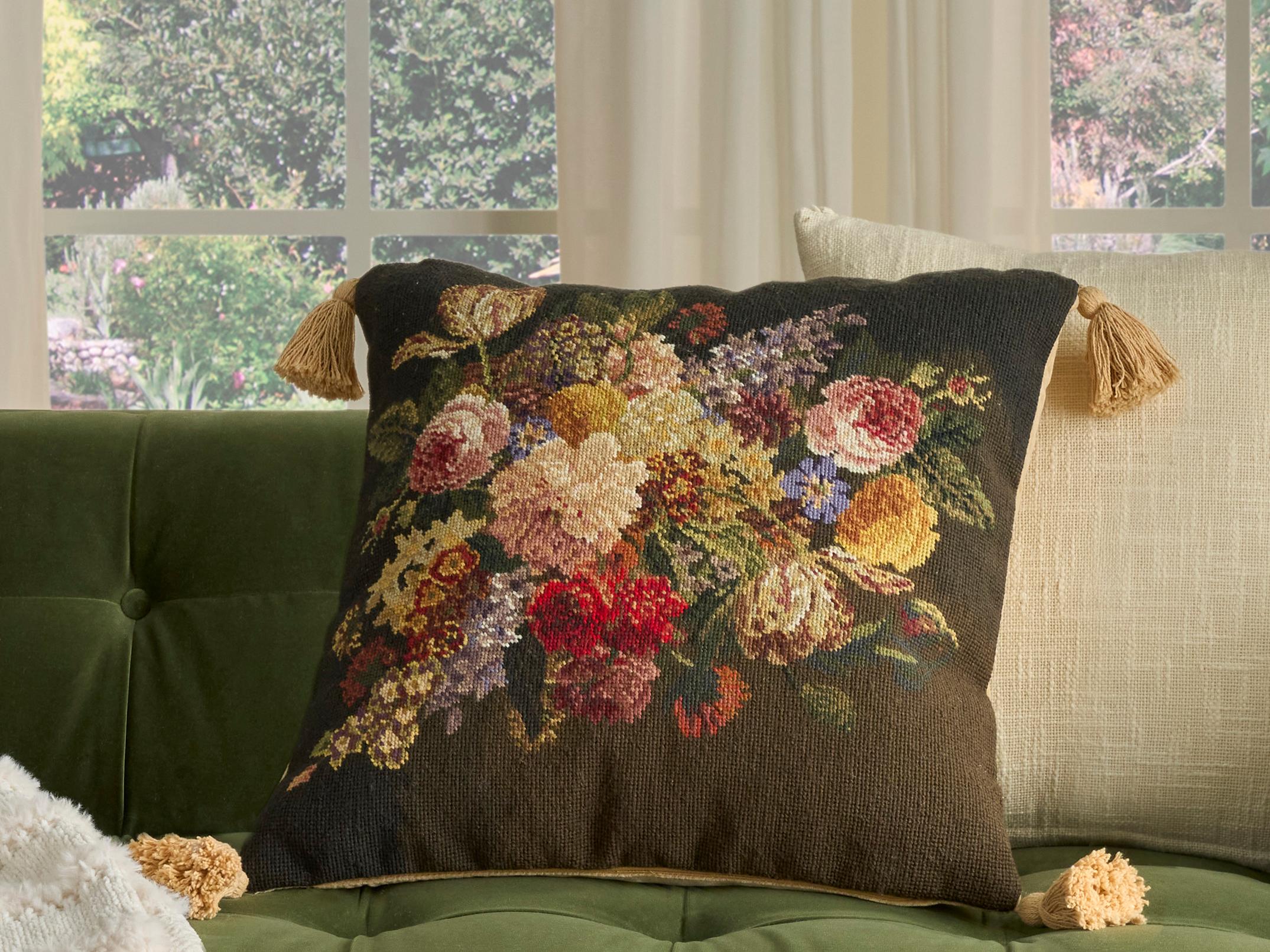 Nourison Mina Victory Vintage Floral 20" x 20" Multicolor Pillow