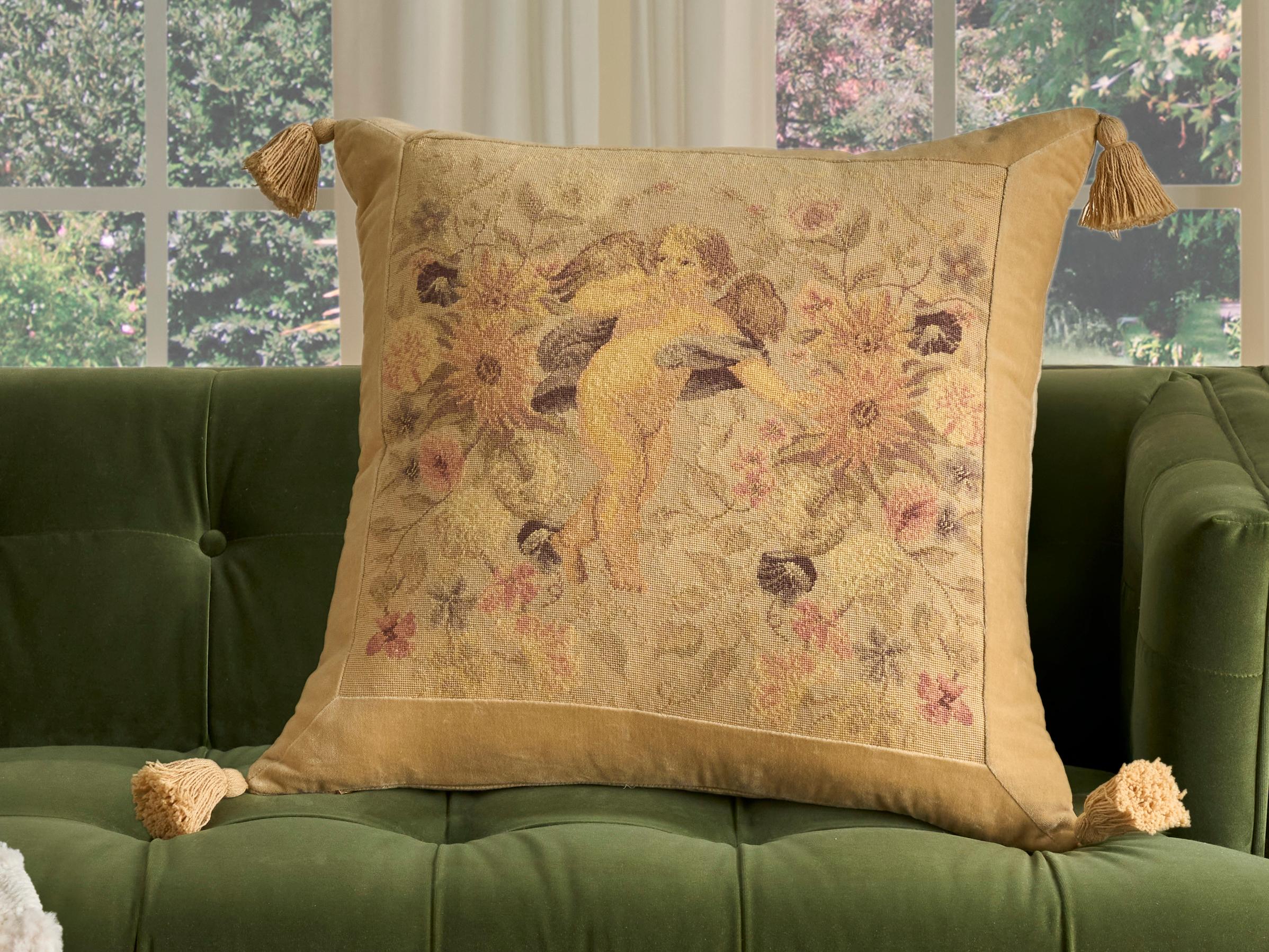 Nourison Mina Victory Vintage Angel 24" x 24" Beige Pillow