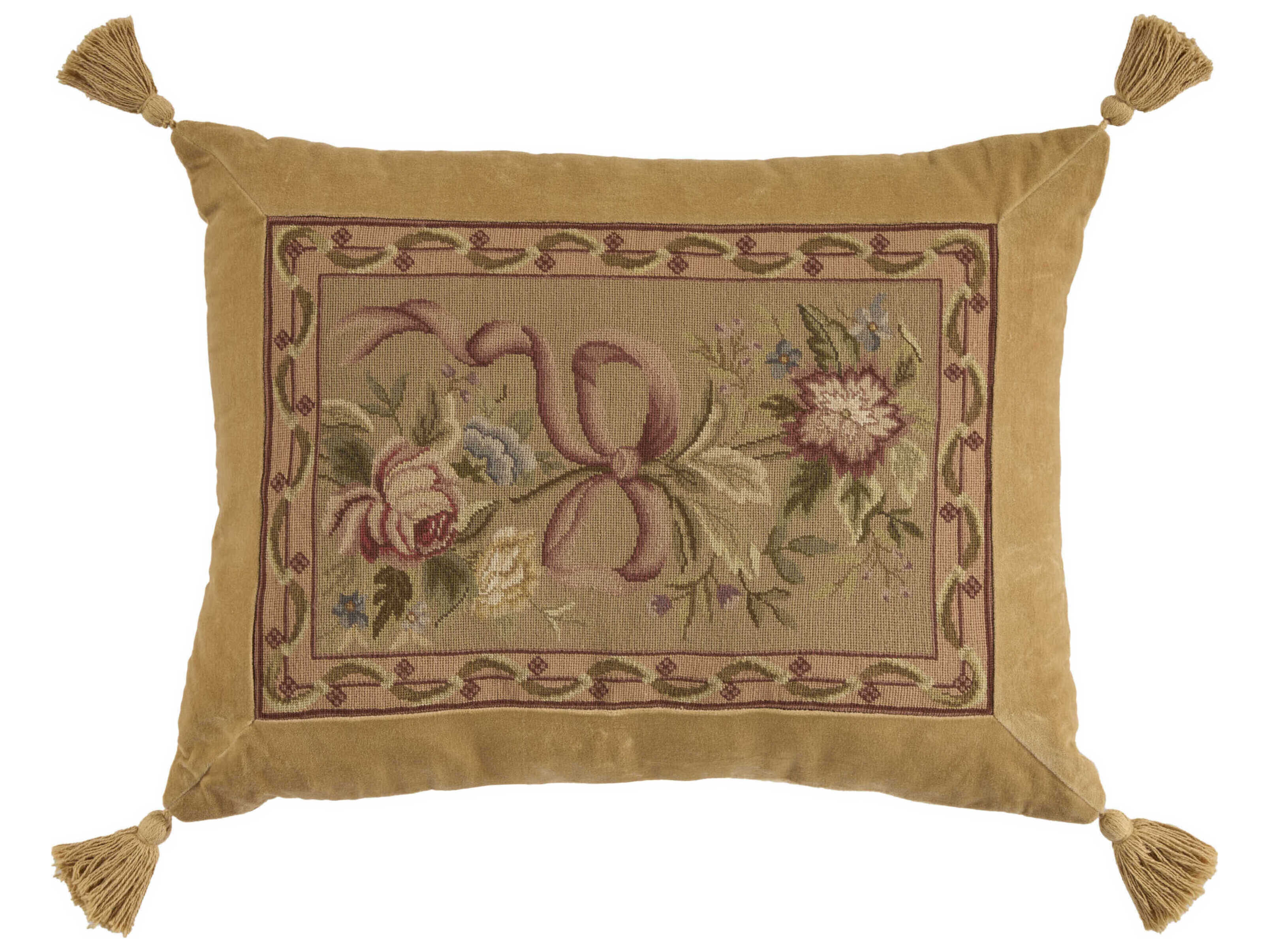 Nourison Mina Victory Vintage Floral Ribbon 19" x 25" Taupe Pillow