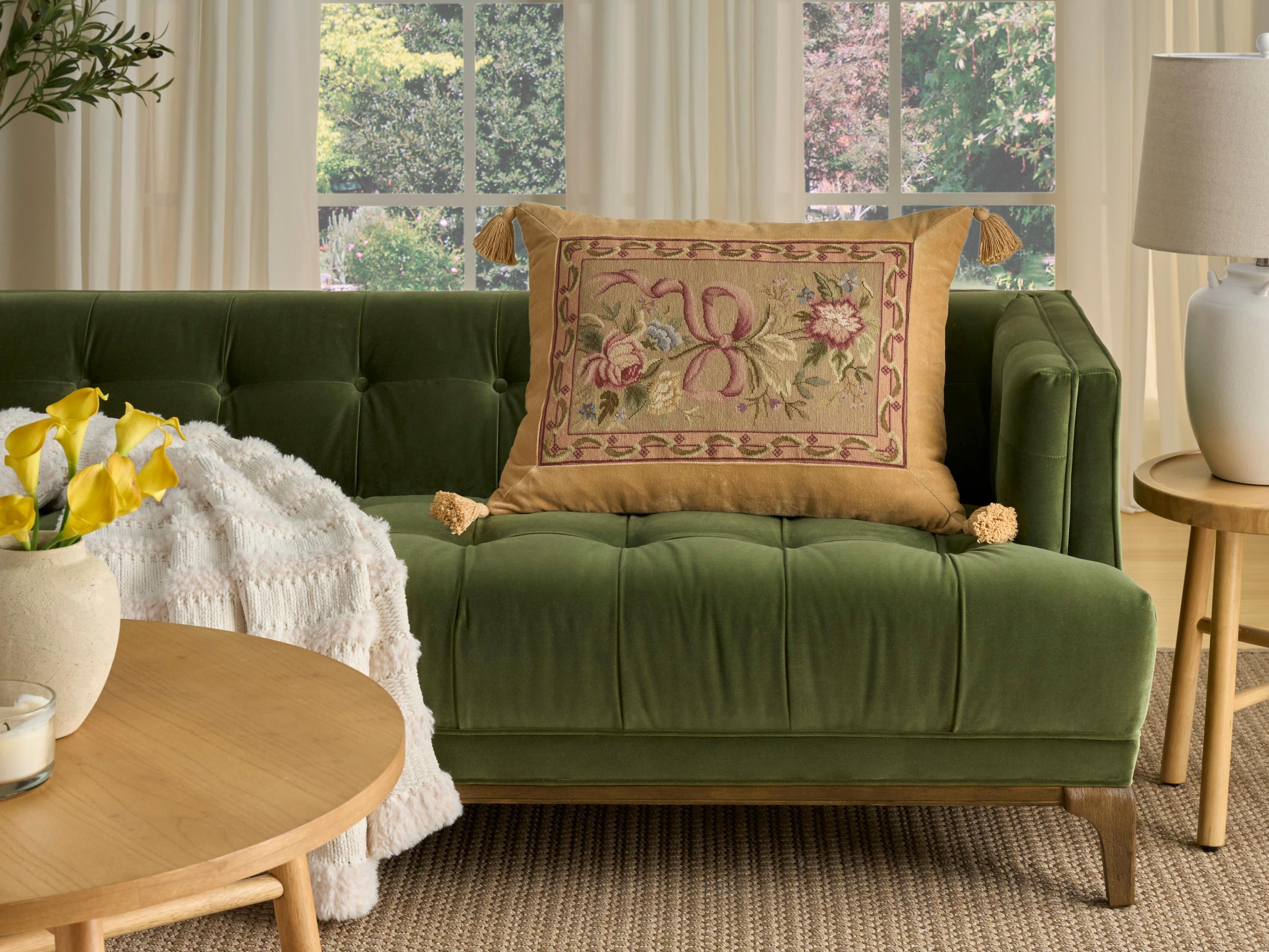 Nourison Mina Victory Vintage Floral Ribbon 19" x 25" Taupe Pillow