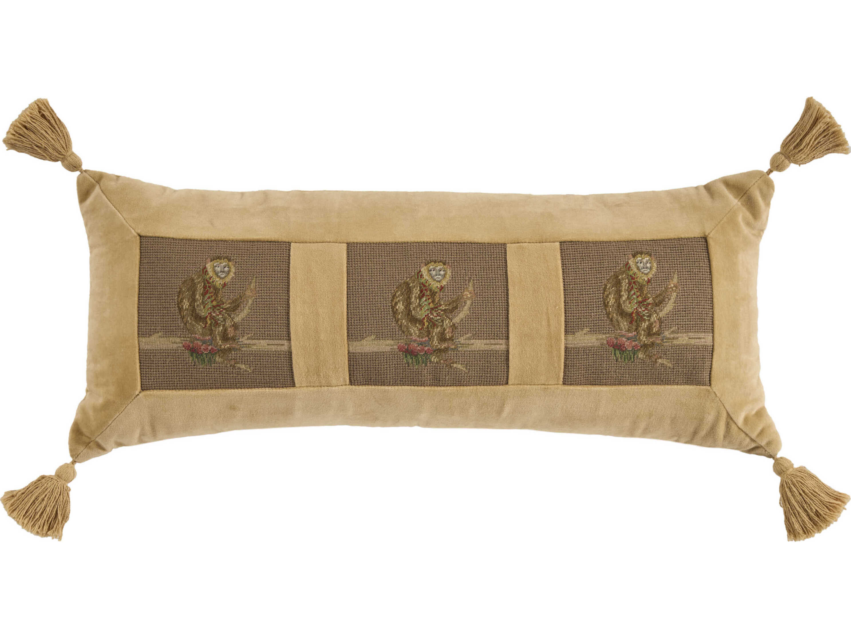 Nourison Mina Victory Vintage Monkey On Branch 12" x 30" Taupe Pillow