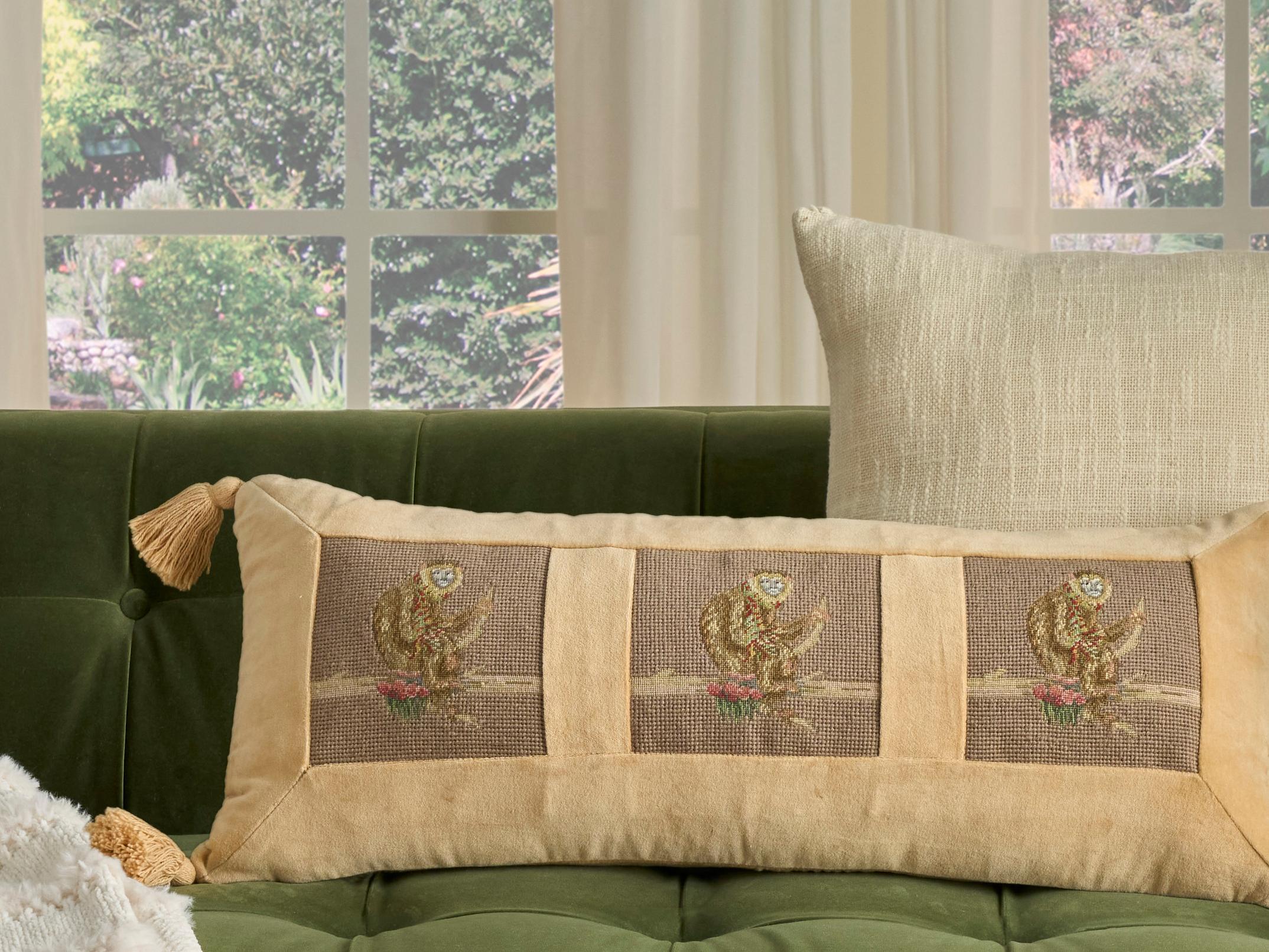 Nourison Mina Victory Vintage Monkey On Branch 12" x 30" Taupe Pillow