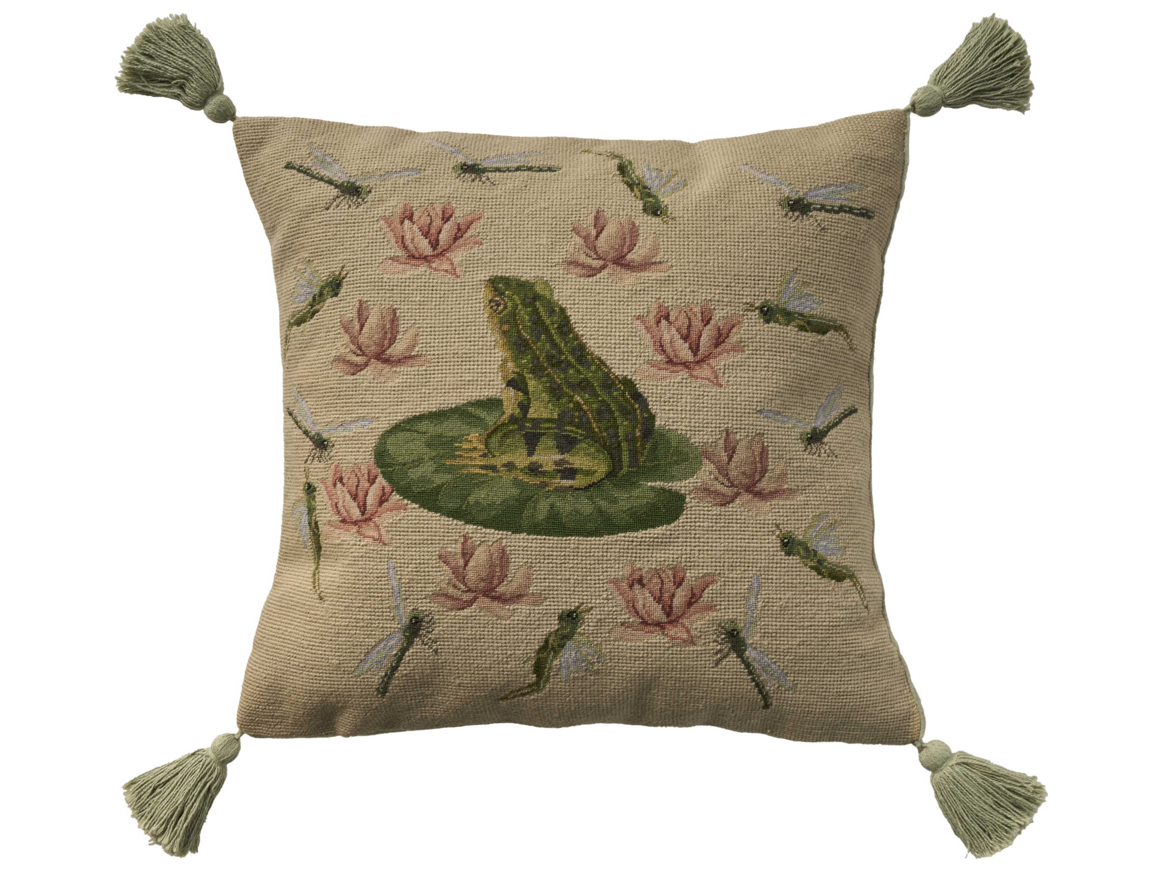 Nourison Mina Victory Vintage Frog 18" x 18" Seafoam Pillow