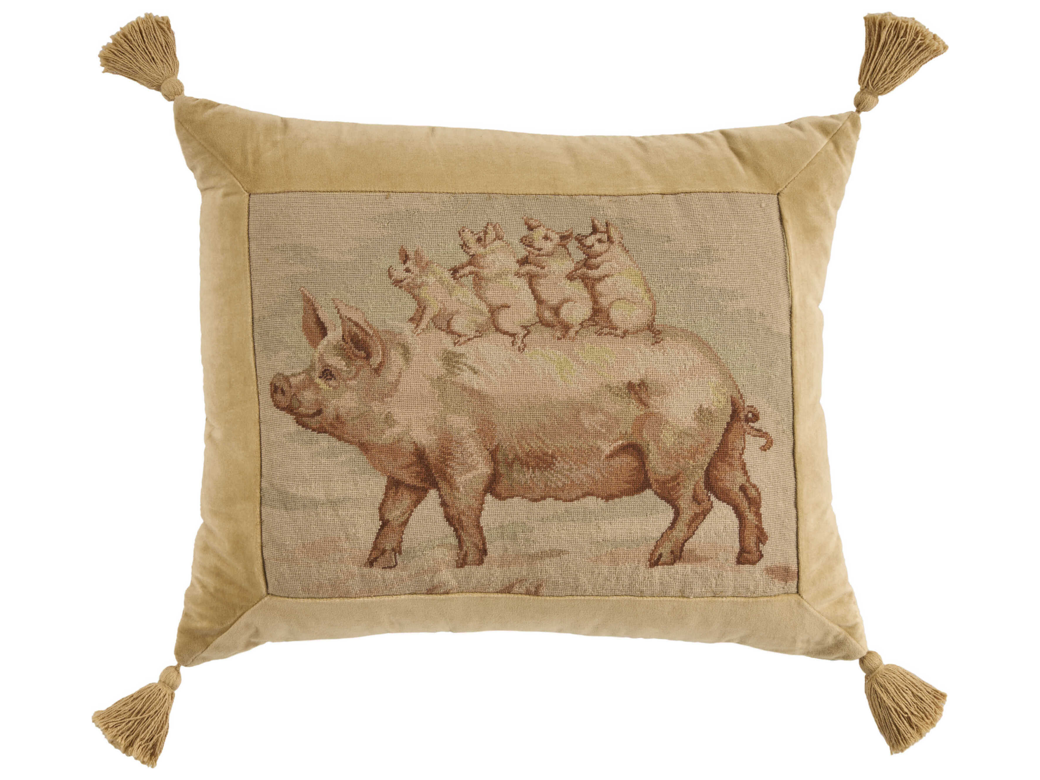 Nourison Mina Victory Vintage Piggy Back Ride 20" x 24" Beige Pillow