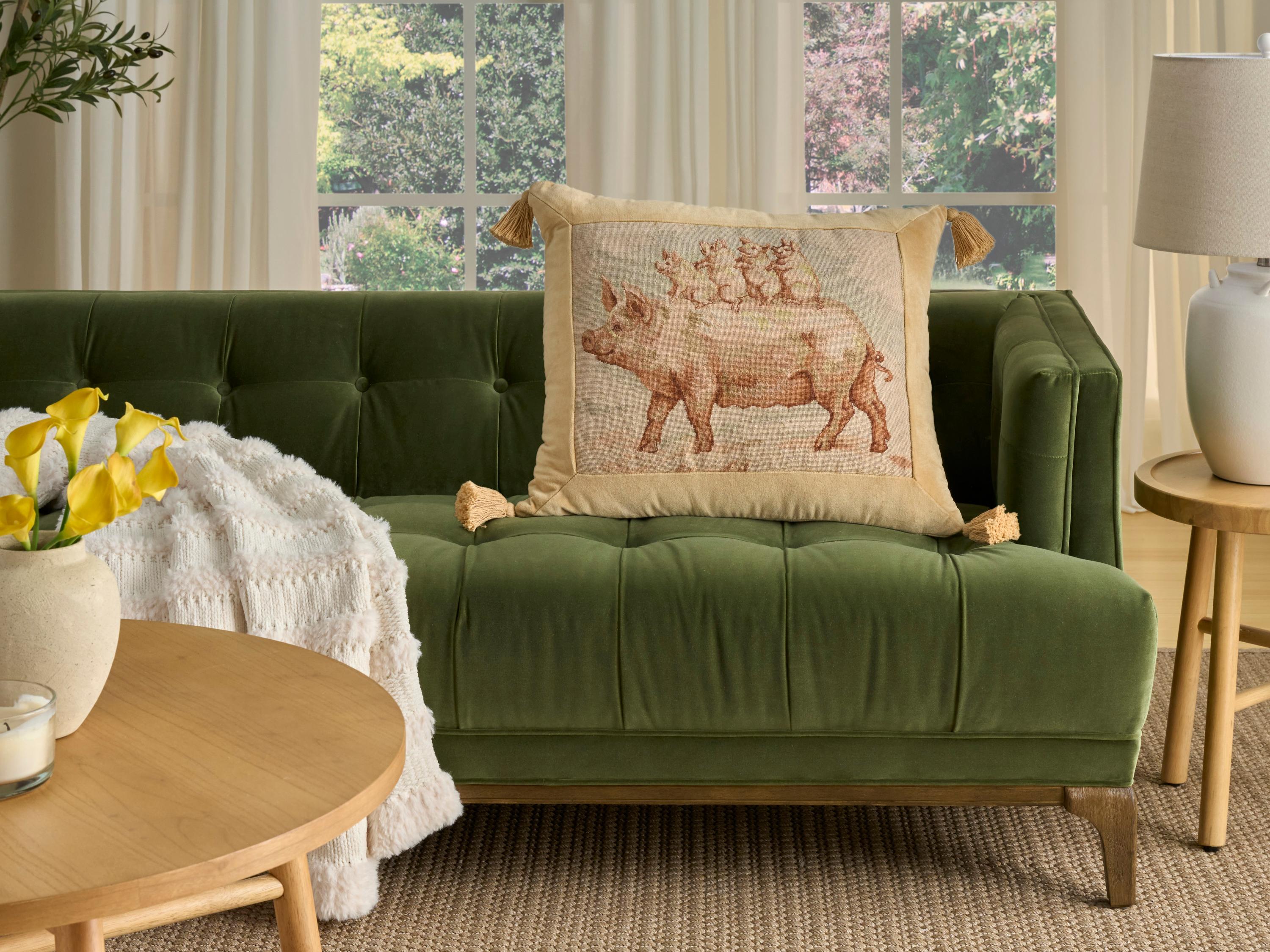 Nourison Mina Victory Vintage Piggy Back Ride 20" x 24" Beige Pillow