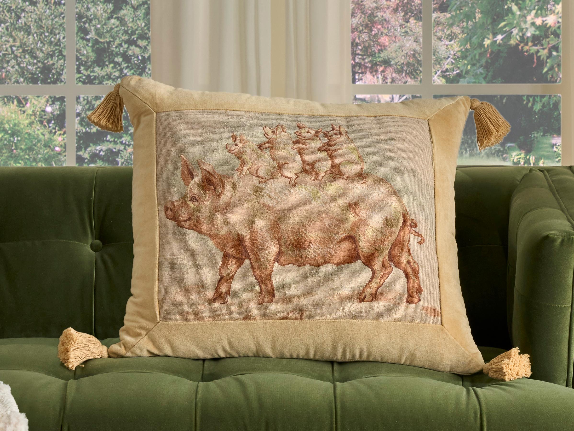 Nourison Mina Victory Vintage Piggy Back Ride 20" x 24" Beige Pillow
