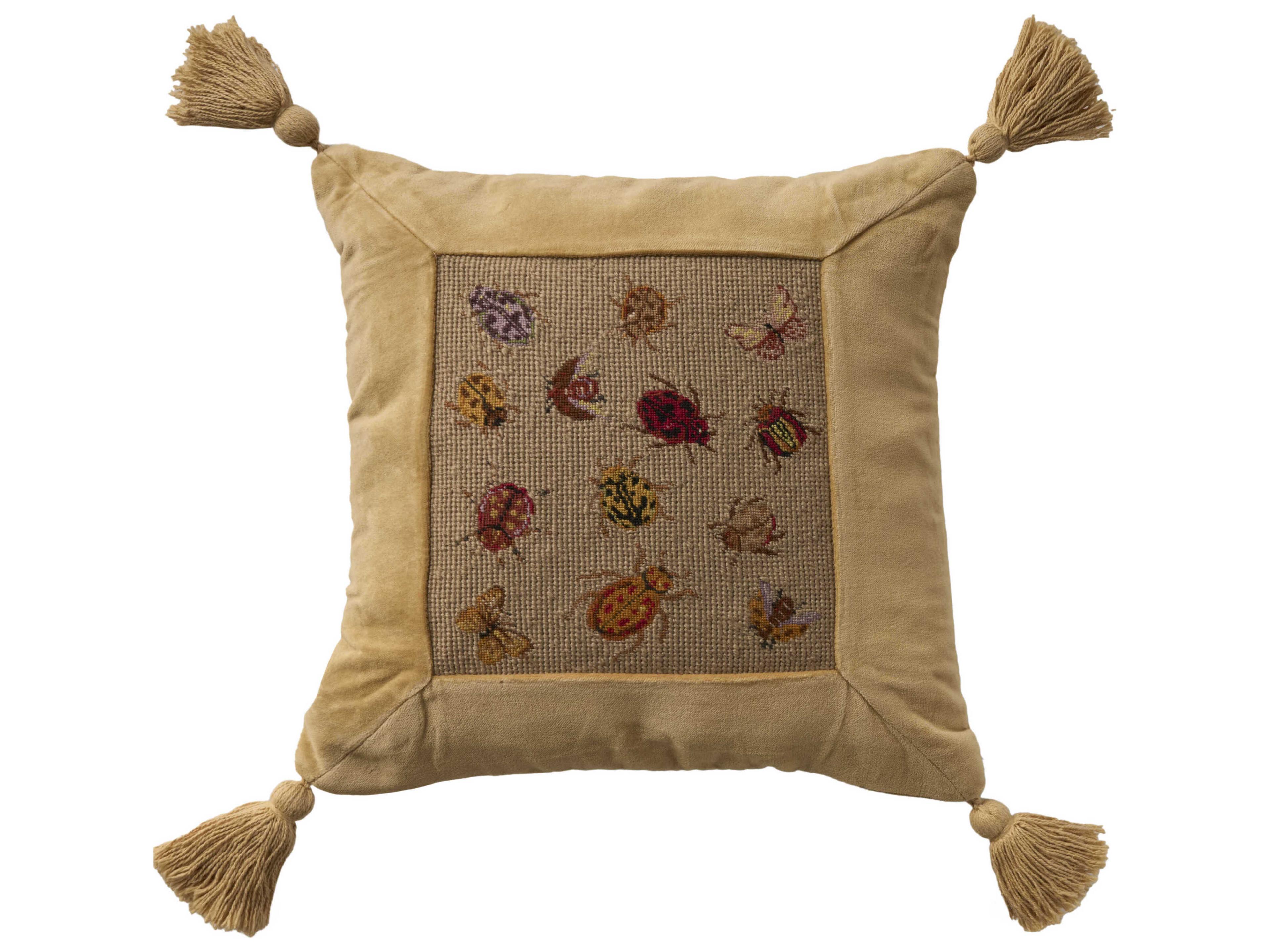 Nourison Mina Victory Vintage Insects 15" x 15" Beige Pillow