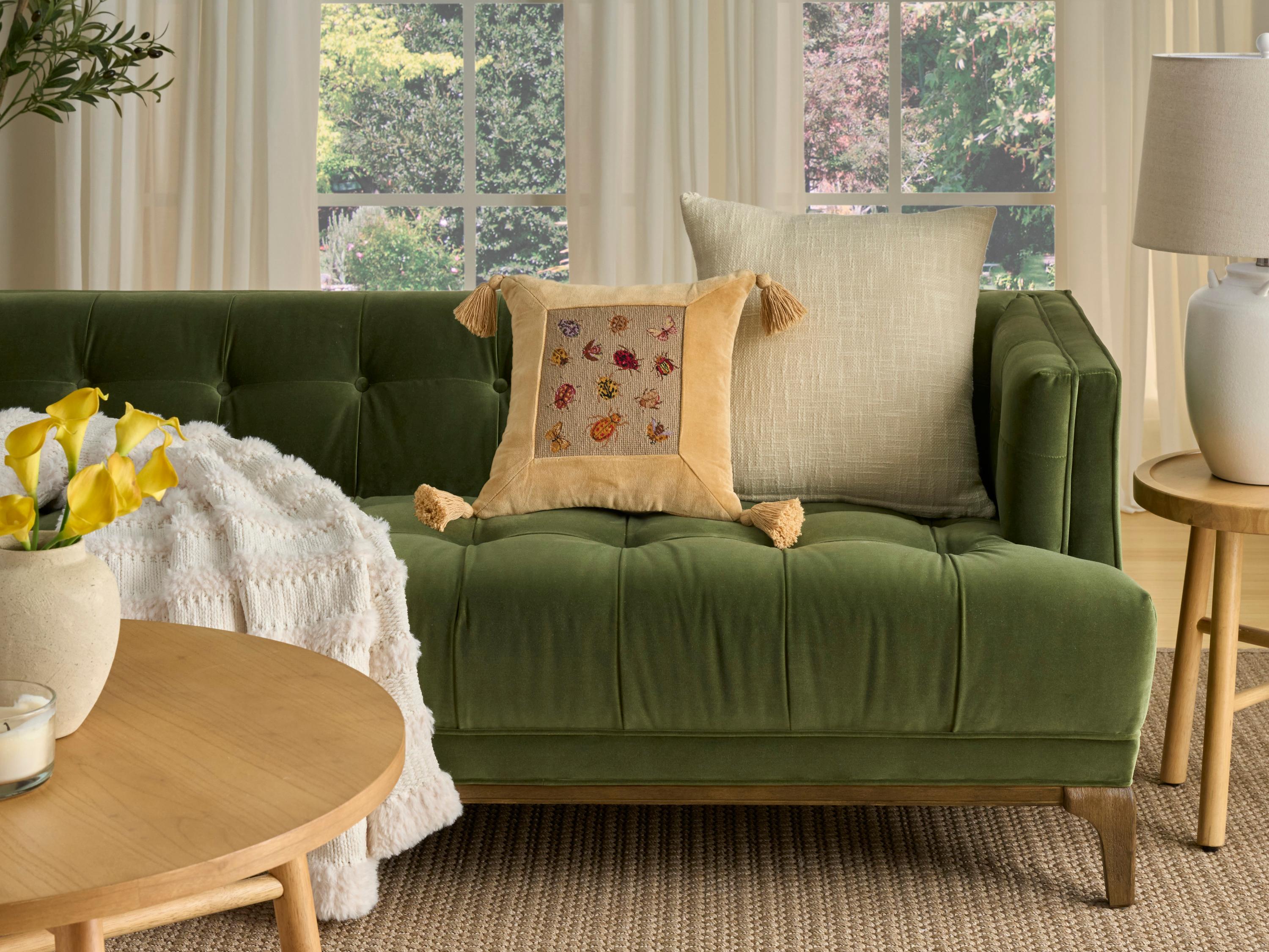 Nourison Mina Victory Vintage Insects 15" x 15" Beige Pillow