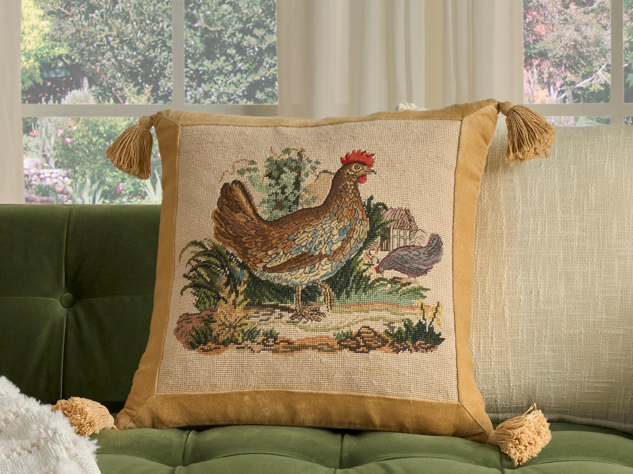 Nourison Mina Victory Vintage Hen 22" x 22" Beige Pillow