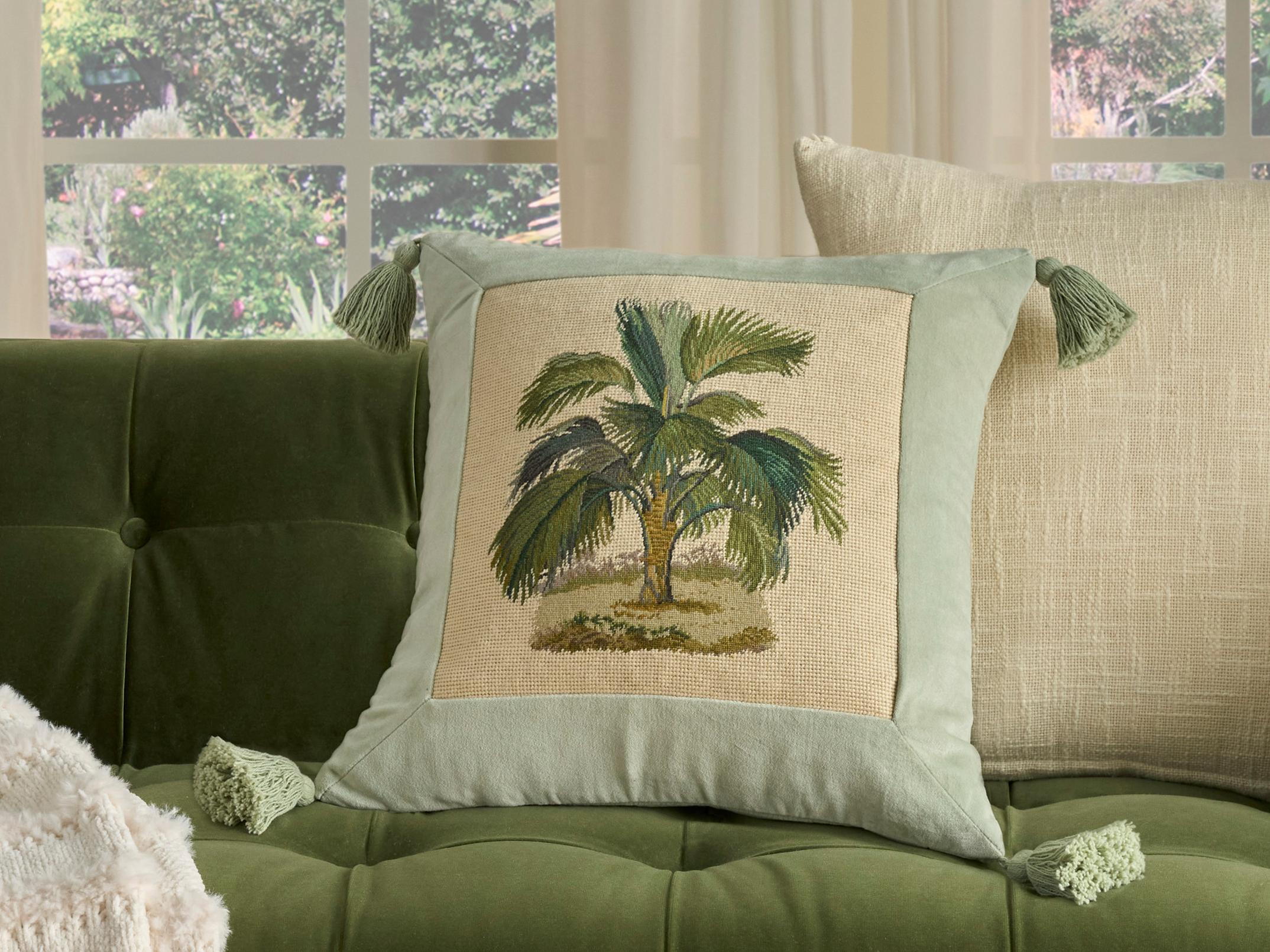 Nourison Mina Victory Vintage Palm Tree 19" x 19" Ivory Pillow