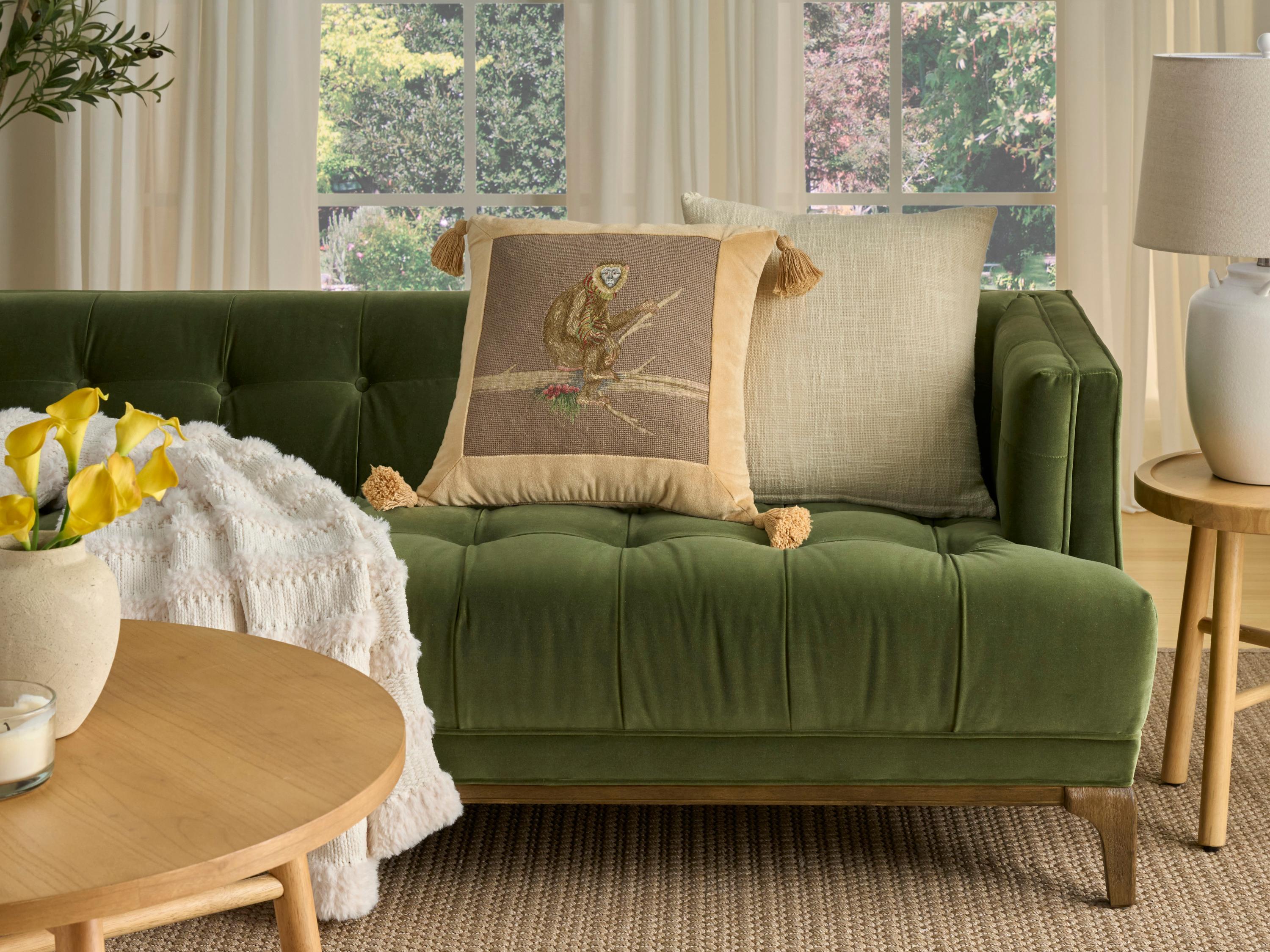 Nourison Mina Victory Vintage Monkey On Branch 19" x 19" Taupe Pillow