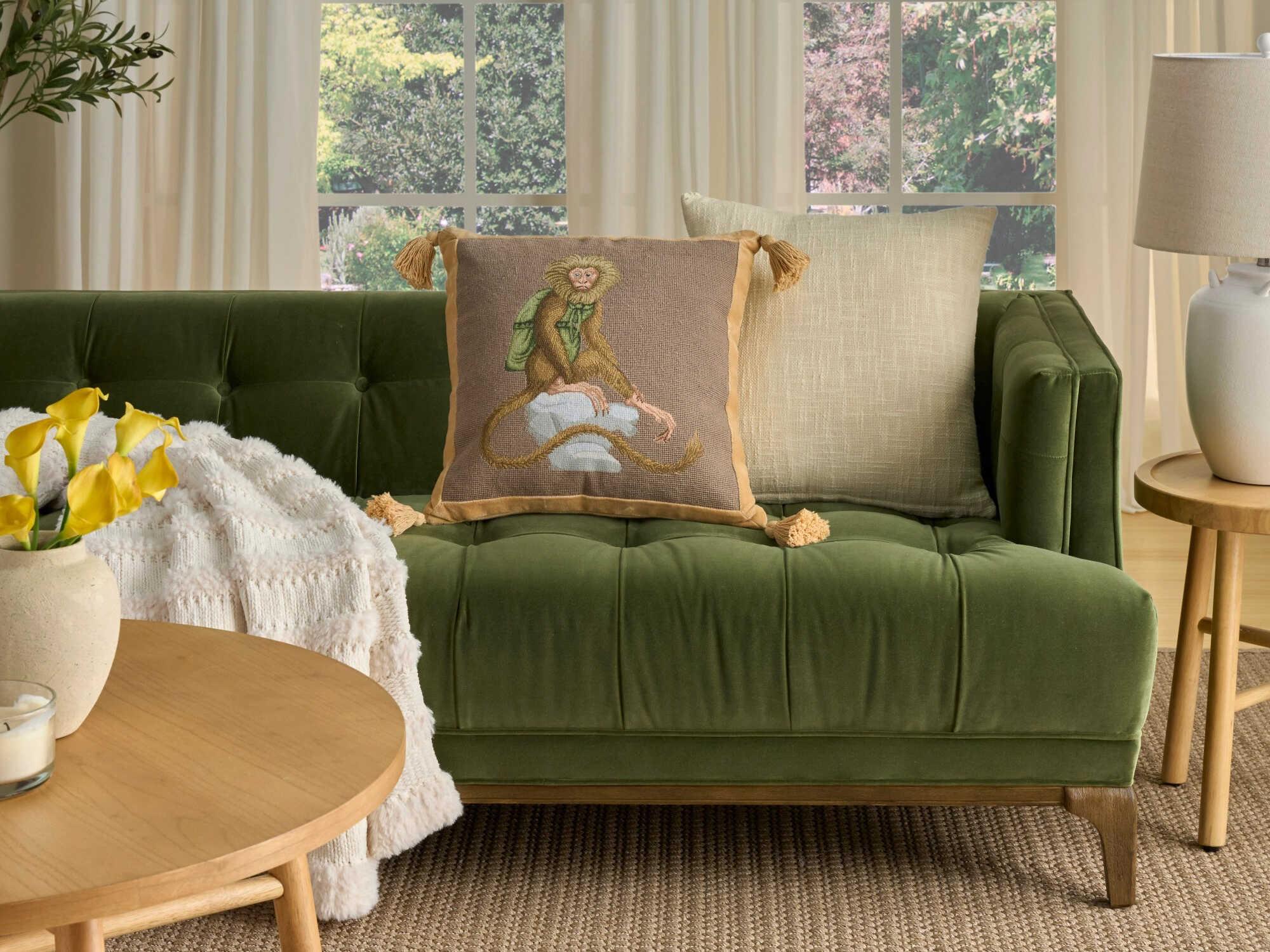 Nourison Mina Victory Vintage Monkey On Stone 19" x 19" Taupe Pillow