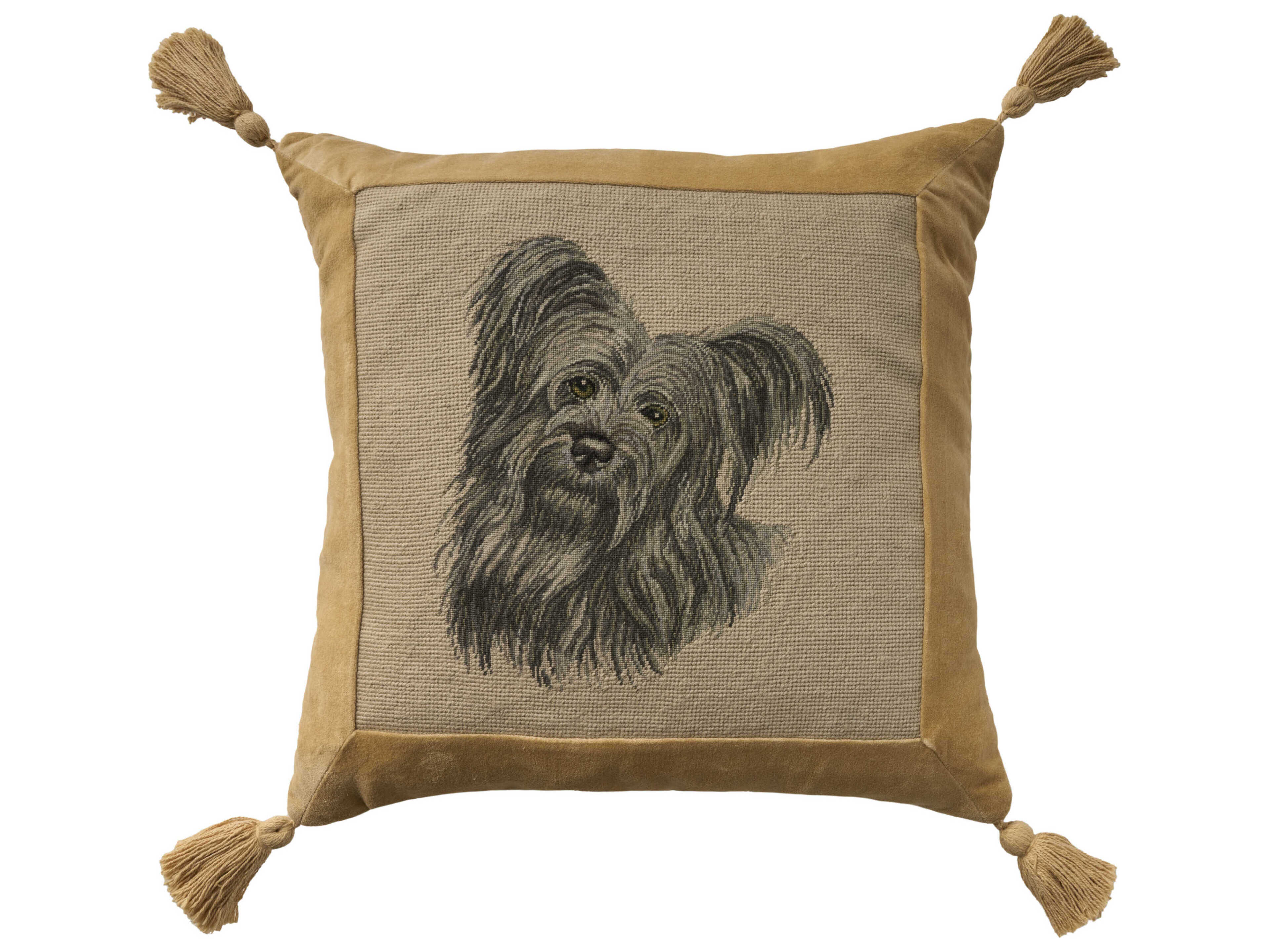 Nourison Mina Victory Vintage Grey Shih Tzu 20" x 20" Beige Pillow
