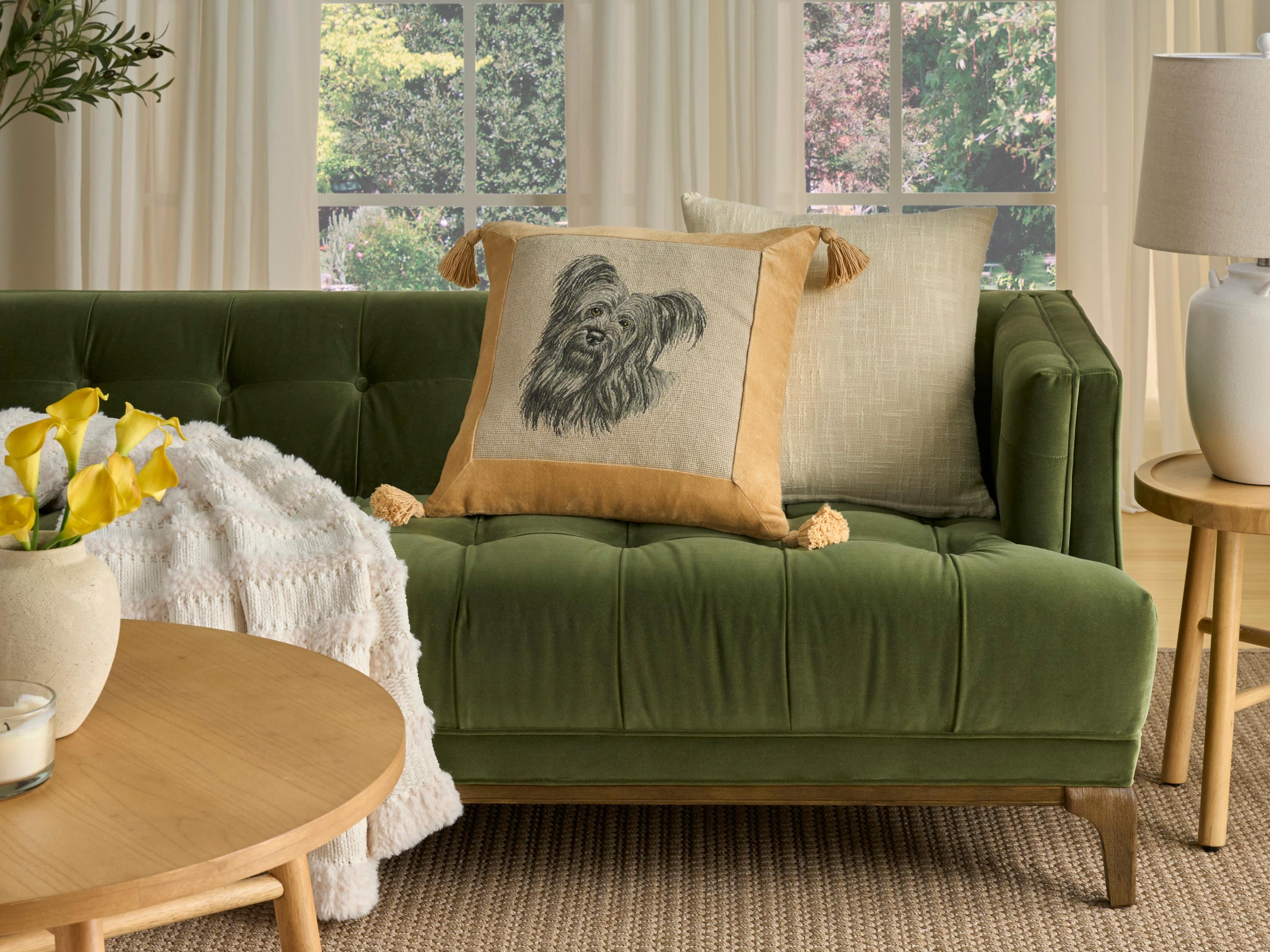 Nourison Mina Victory Vintage Grey Shih Tzu 20" x 20" Beige Pillow