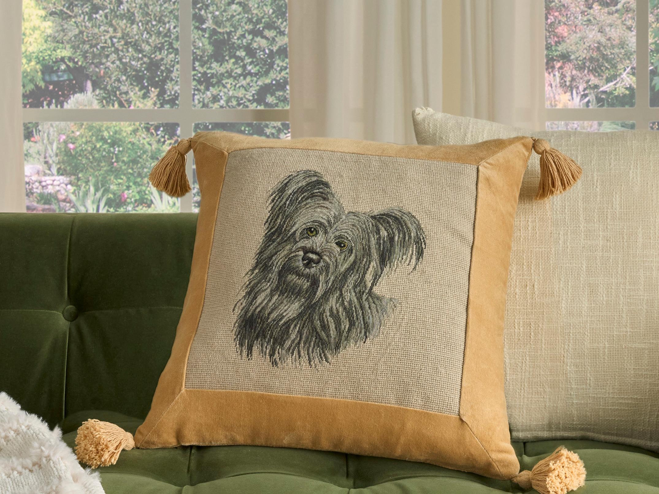 Nourison Mina Victory Vintage Grey Shih Tzu 20" x 20" Beige Pillow