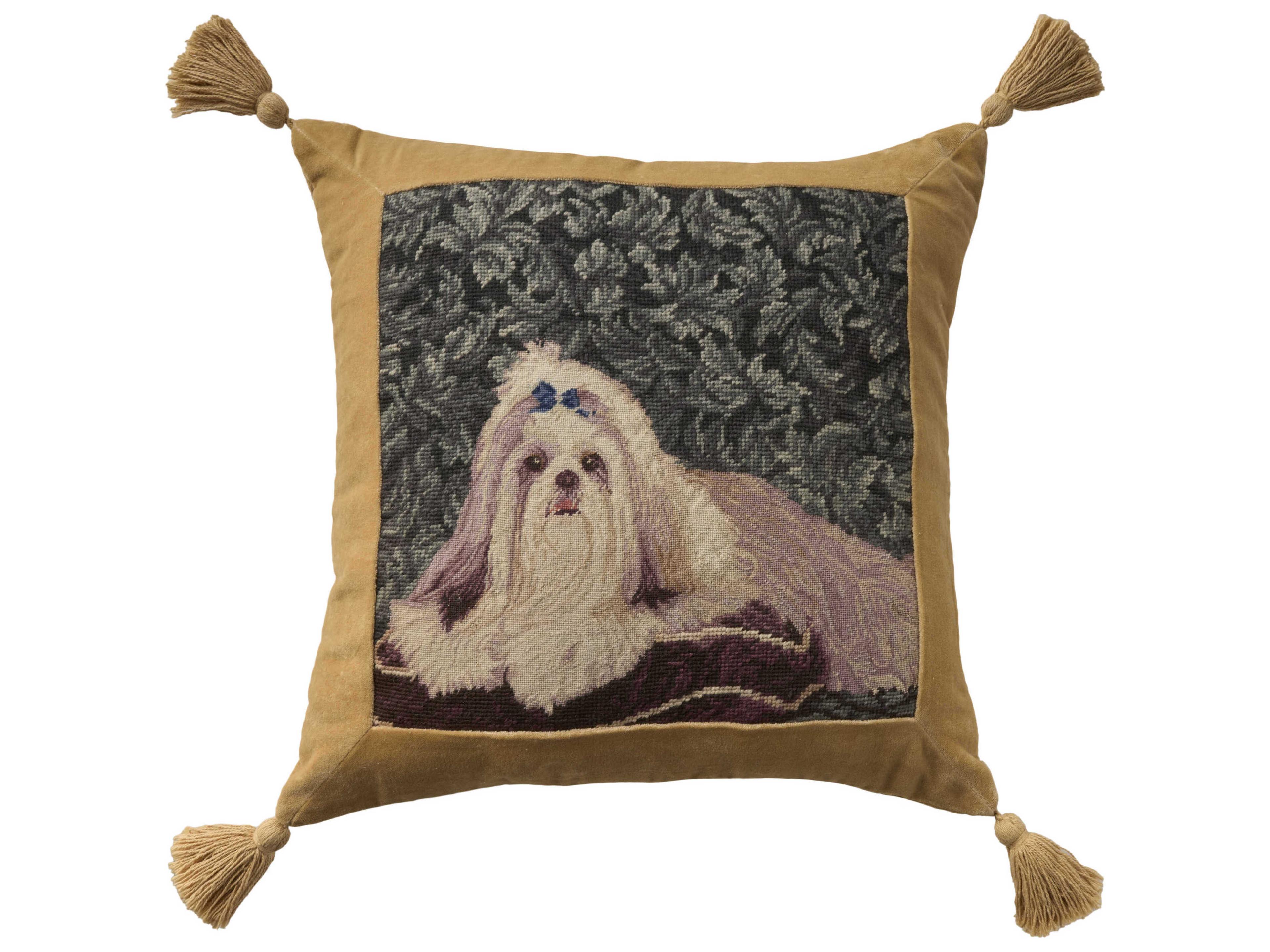Nourison Mina Victory Vintage White Shih Tzu 20" x 20" Multicolor Pillow