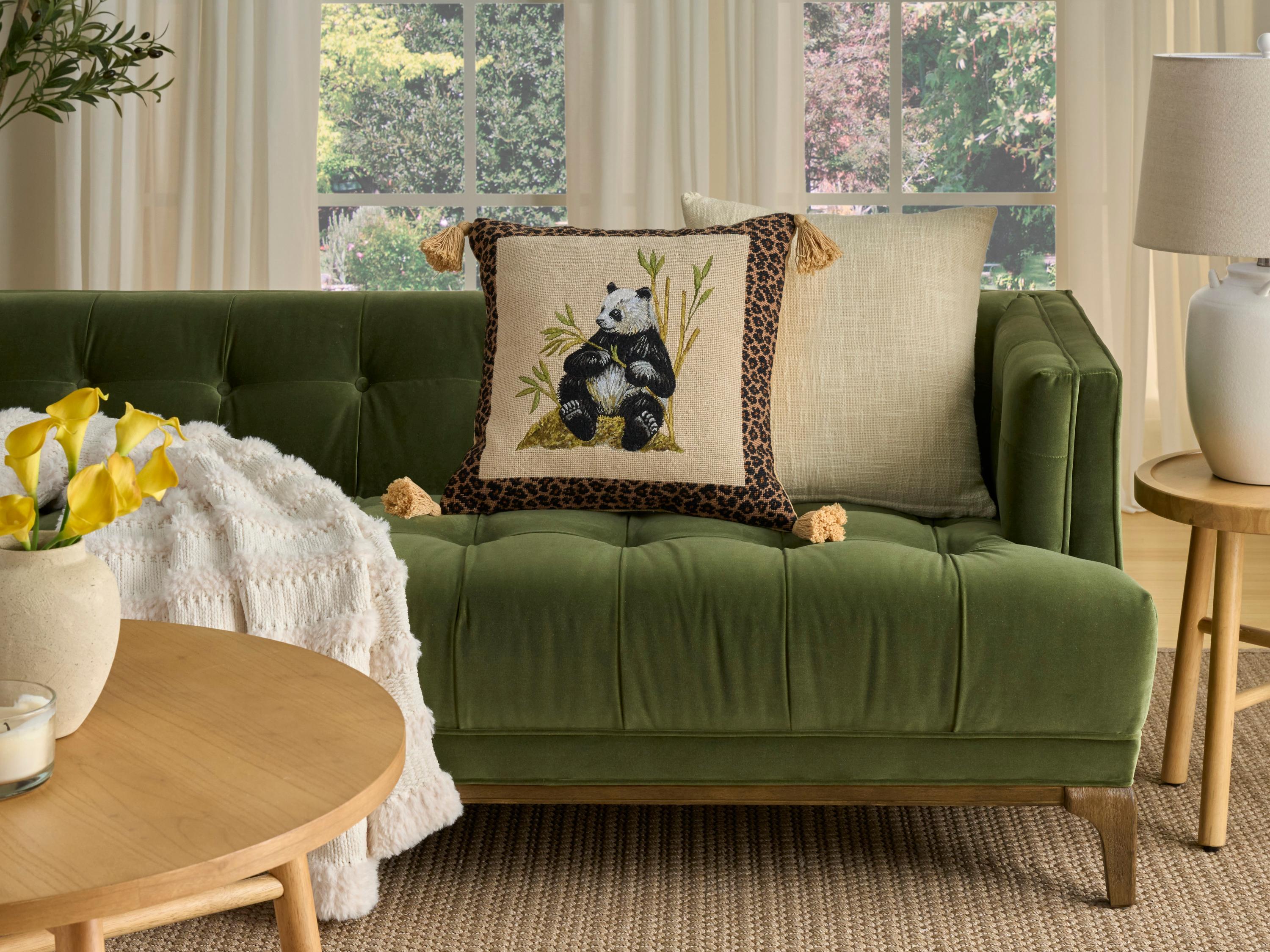 Nourison Mina Victory Vintage Panda 20" x 20" Beige Pillow