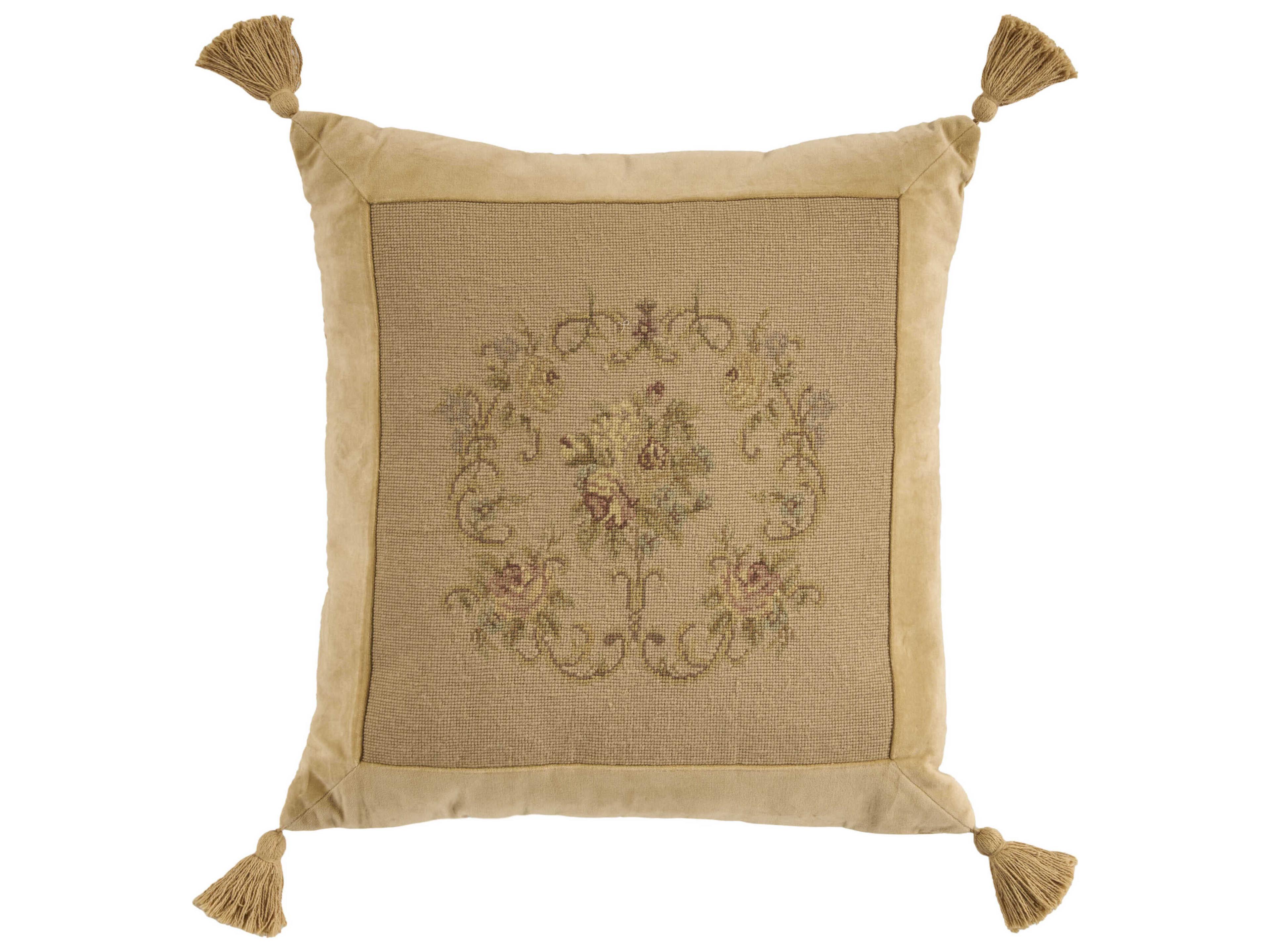 Nourison Mina Victory Vintage Floral Center 22" x 22" Beige Pillow