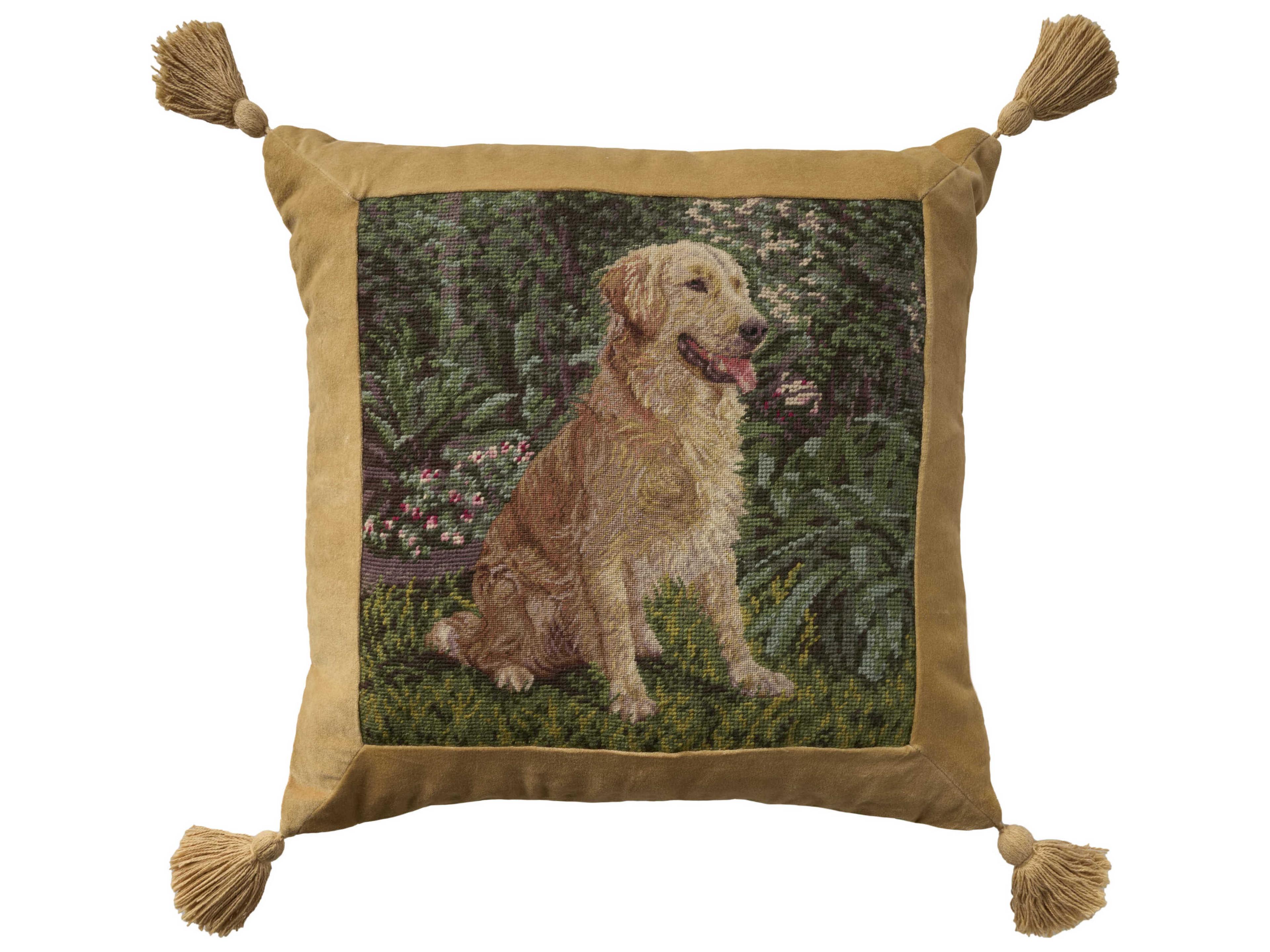 Nourison Mina Victory Vintage Golden Retriever 20" x 20" Green Pillow