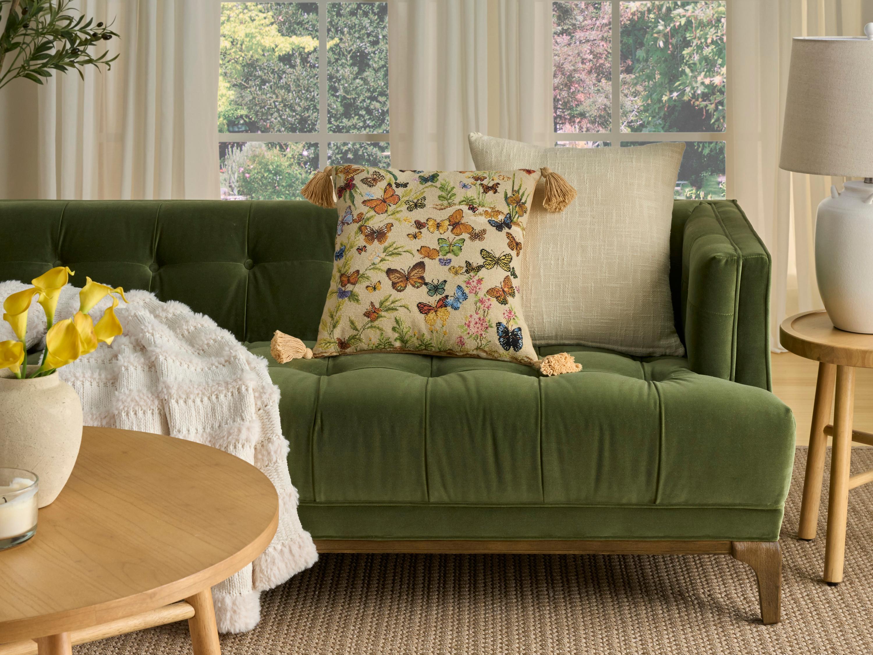 Nourison Mina Victory Vintage Butterflies 18" x 18" Beige Pillow